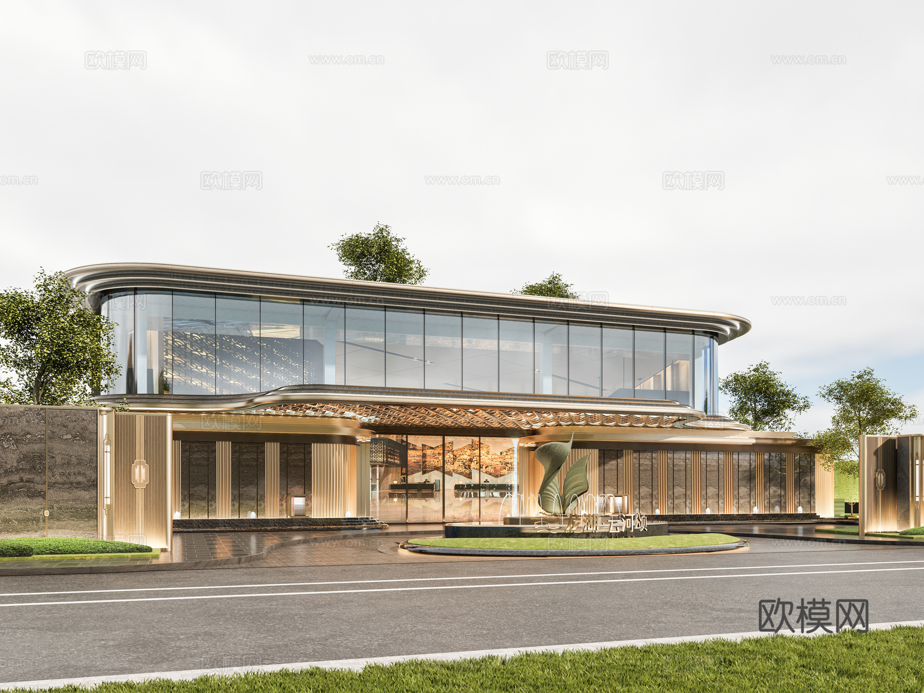 小区住宅大门入口 小区入户门 酒店式门楼 售楼处景观大门 喷su模型