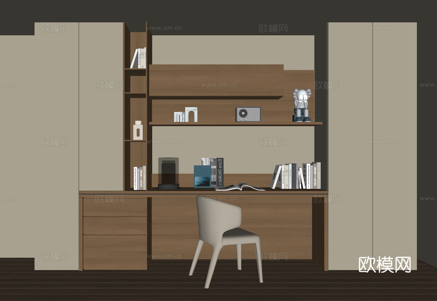 现代书桌一体柜su模型