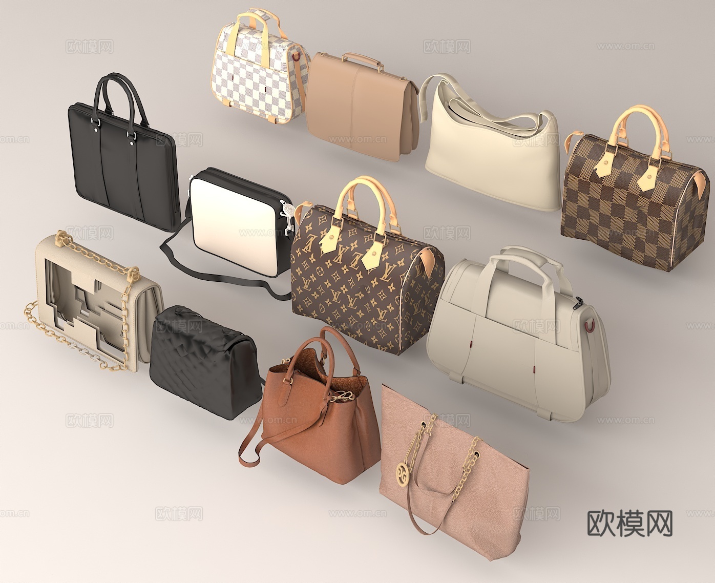 经典花纹手提包 奢侈品包 时尚配饰 品牌包 女包 男士公文包su模型