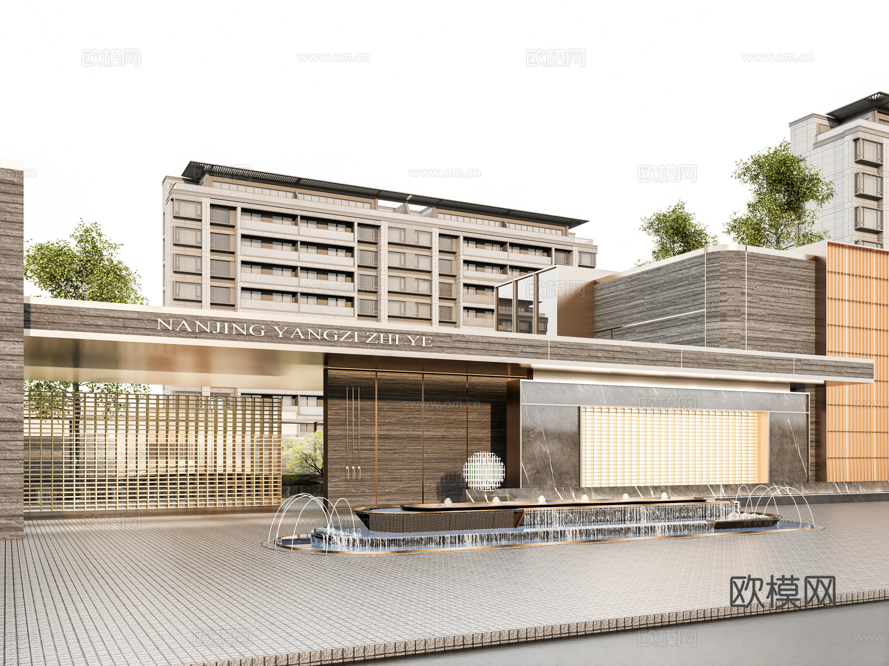 小区住宅大门入口 小区入户门 酒店式门楼 售楼处景观大门 喷su模型