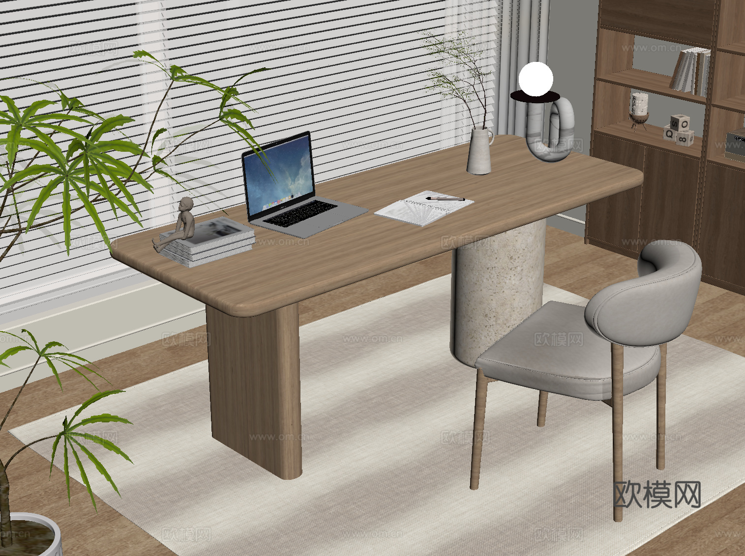 侘寂风书桌椅 学习桌椅su模型