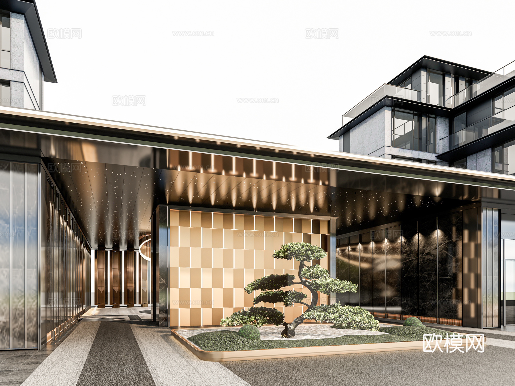 小区住宅大门入口 小区入户门 酒店式门楼 售楼处景观大门 喷su模型