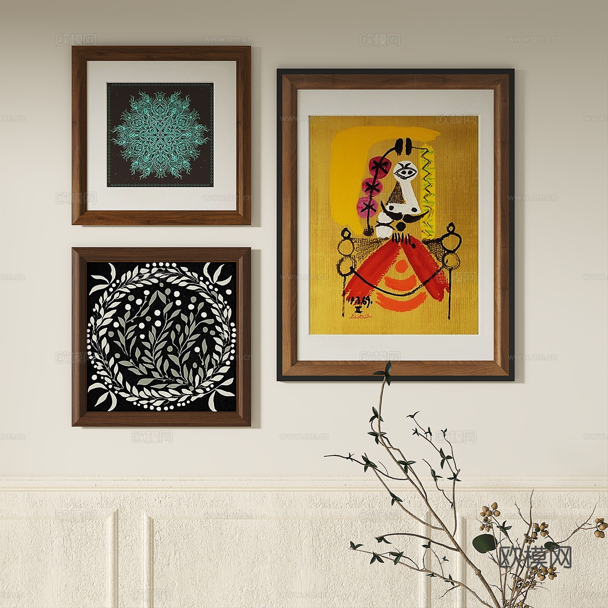 复古，抽象，中古，简欧，法式，简约，油画，装饰画3d模型下载