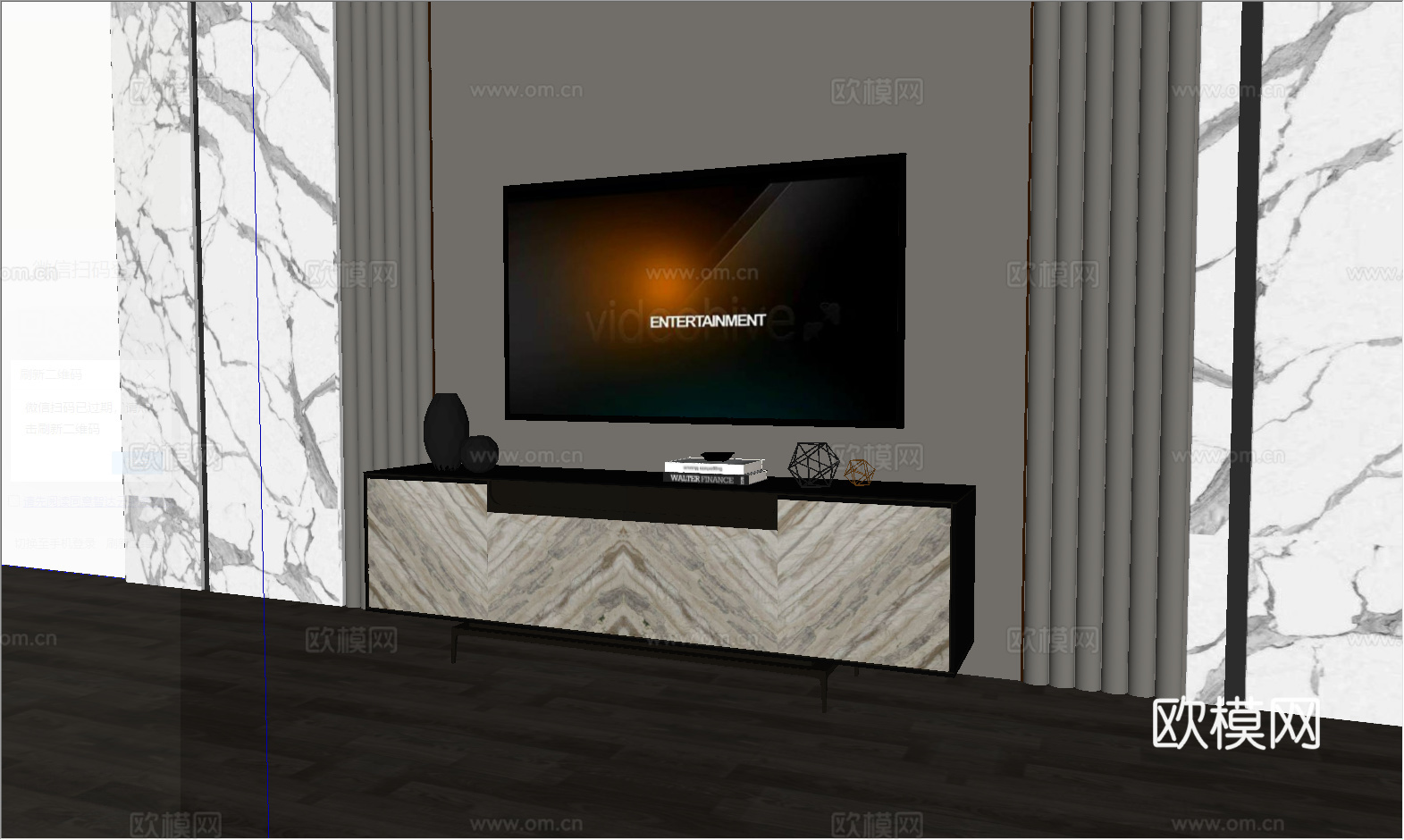 现代电视柜_装饰柜_边柜_矮柜_摆件_电视机_玄关柜su模型