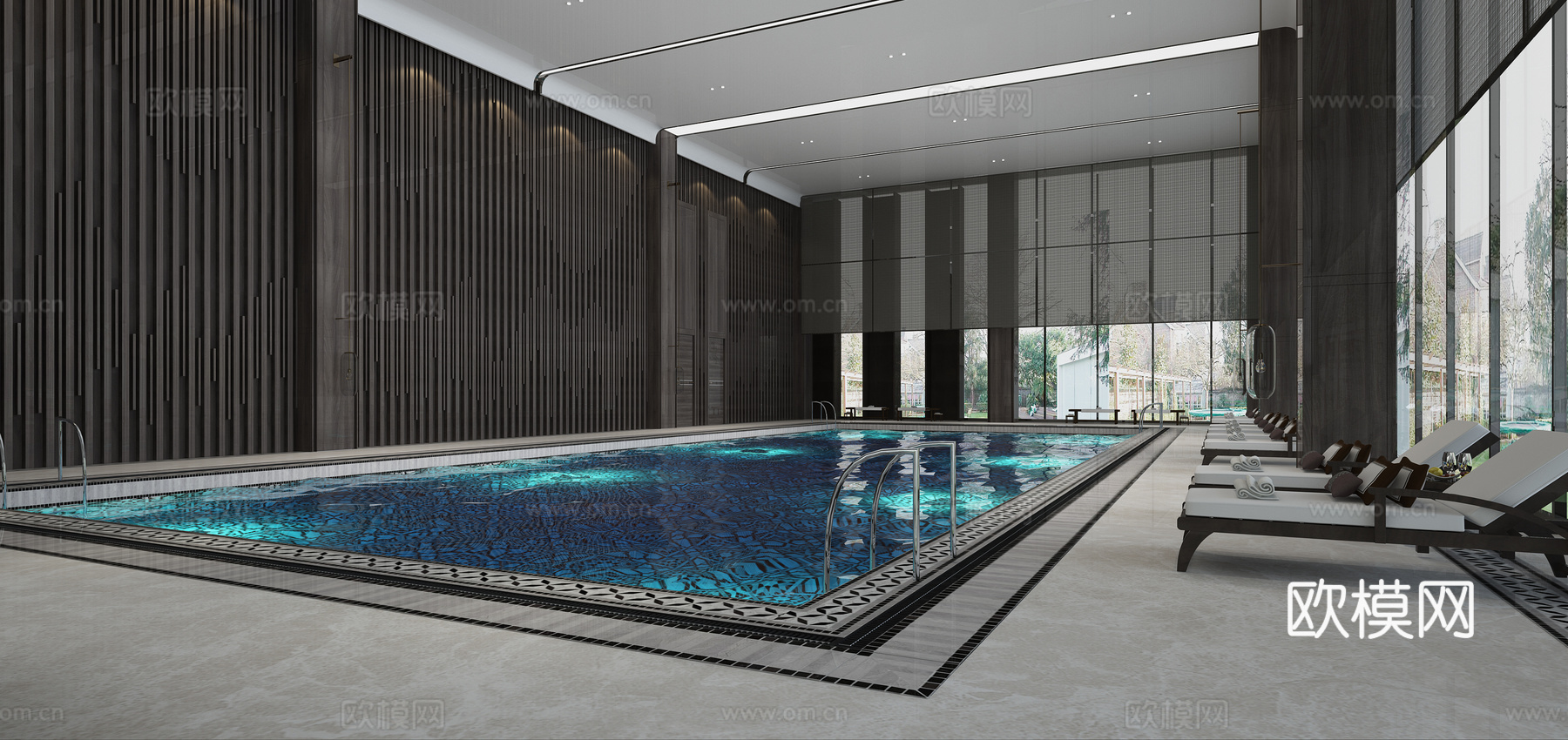 新中式会所游泳池3d模型下载（渲染图2）