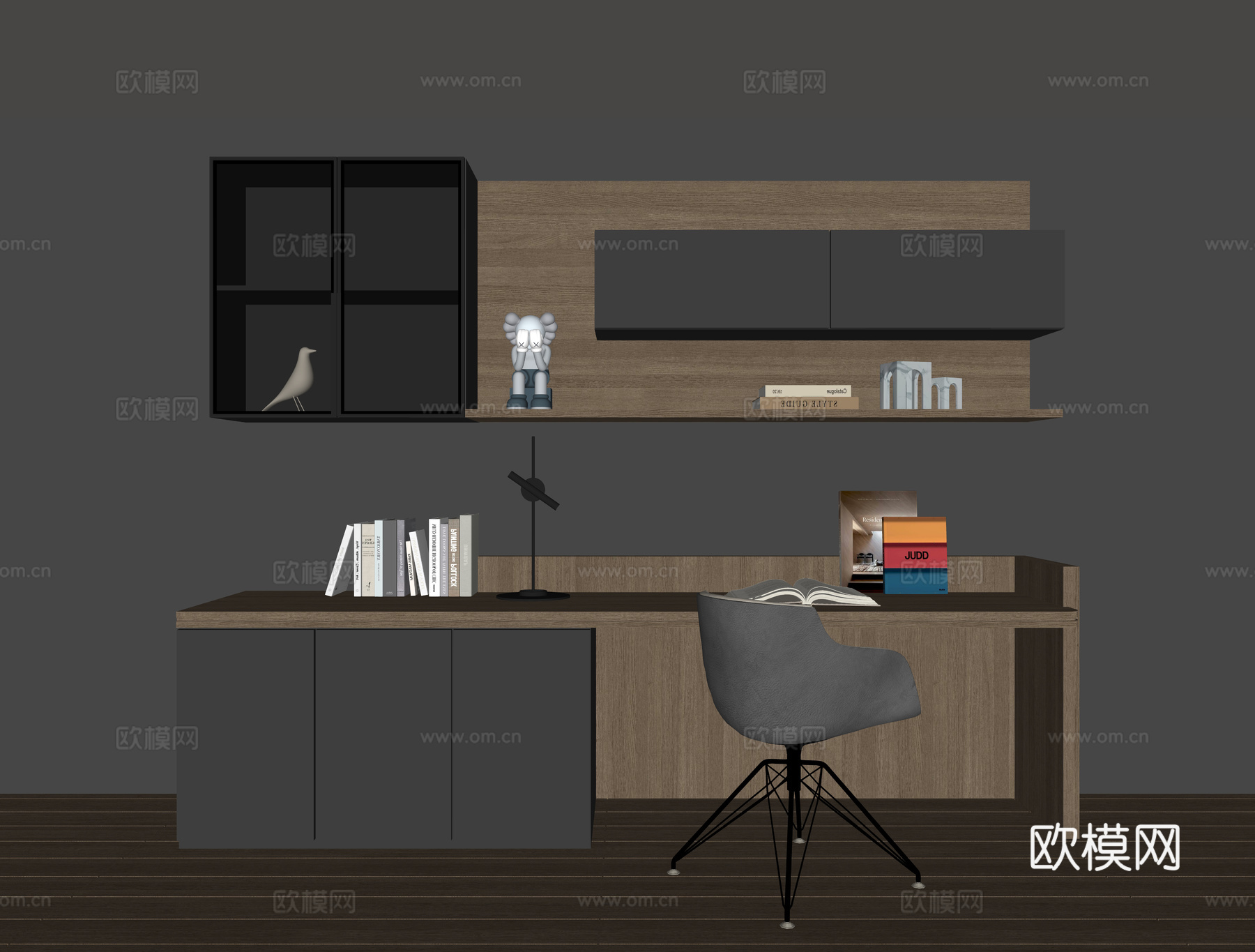 现代书桌一体柜su模型