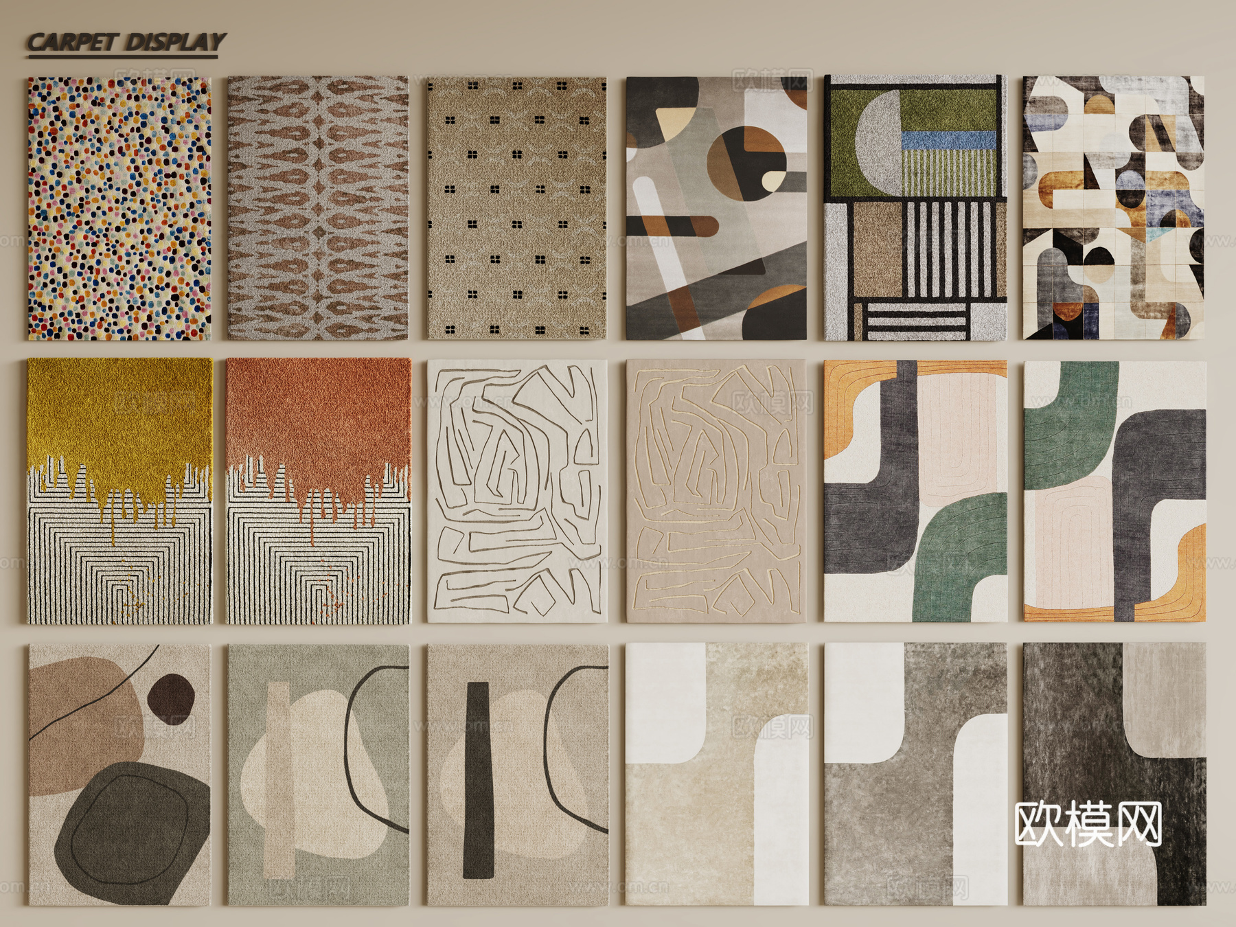 现代简约地毯 方形地毯 布艺地毯 客厅地毯 艺术地毯su模型