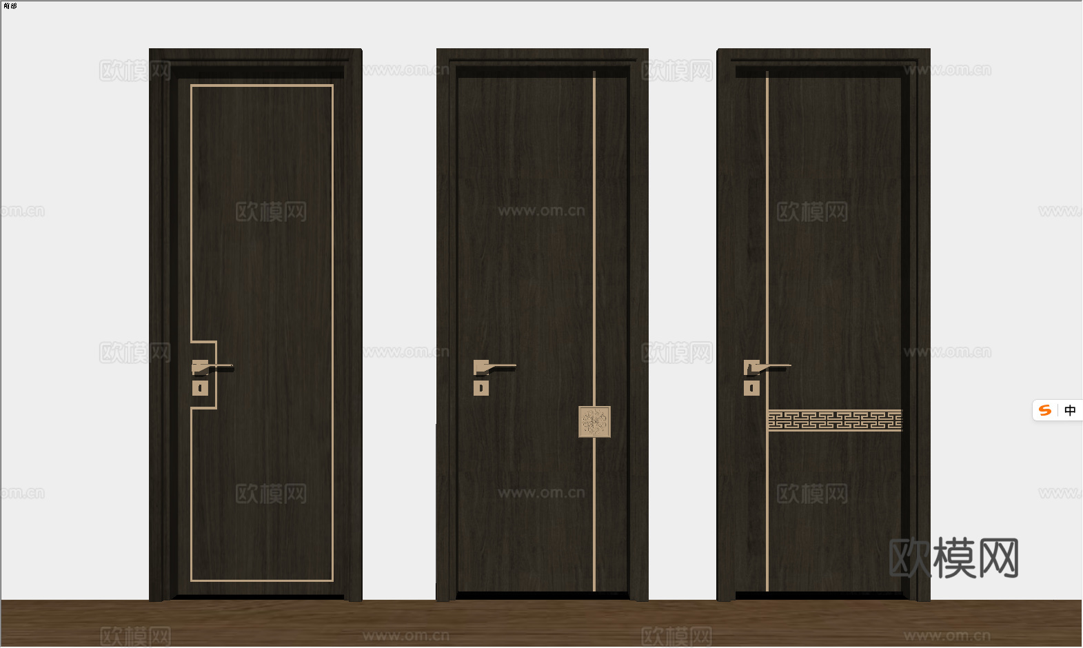 新中式单开门_房门_卧室门_平开门su模型