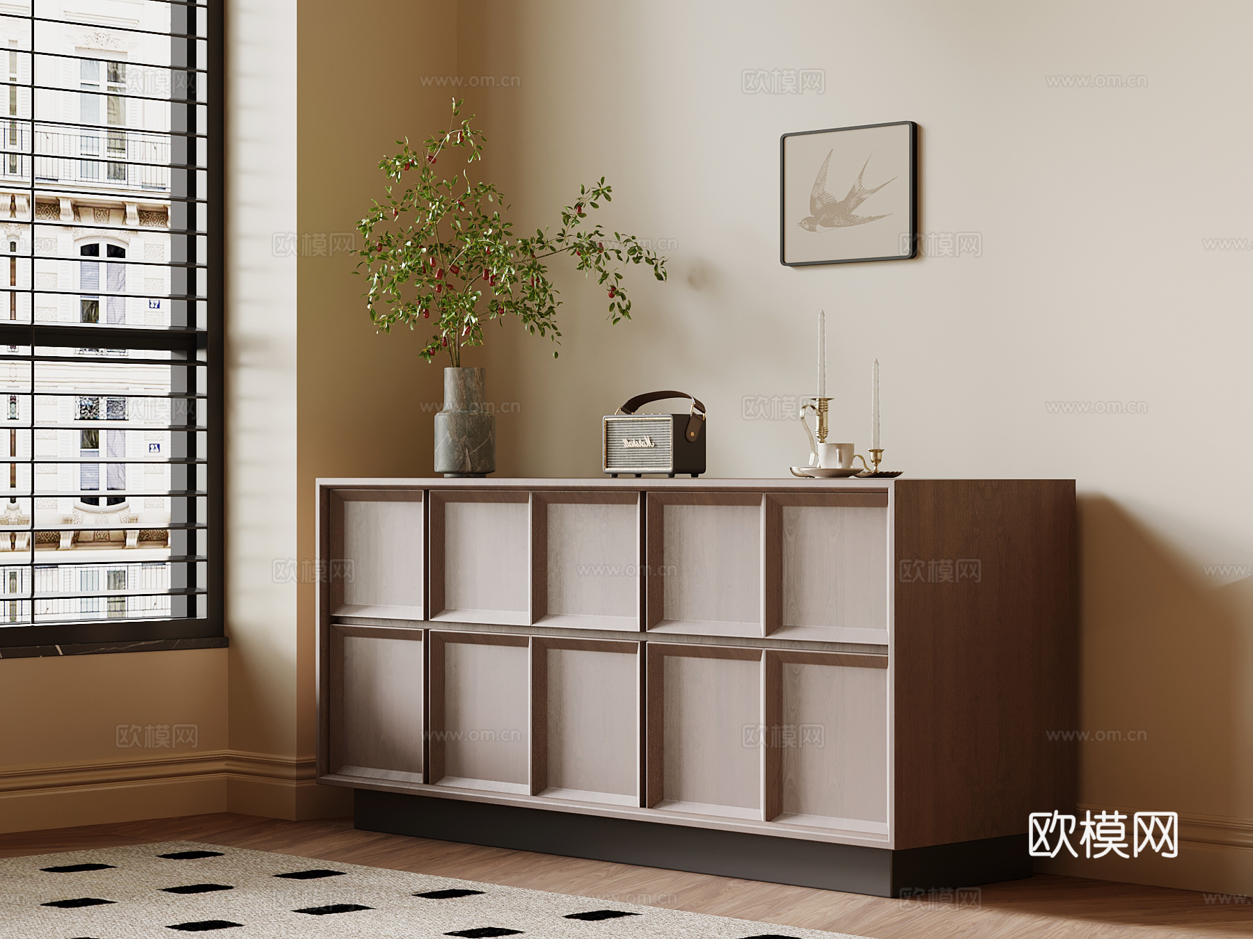 现代中古风玄关柜 边柜su模型