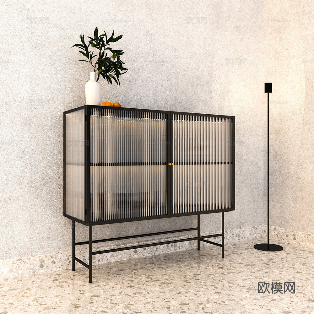 现代轻奢玄关柜餐边柜电视柜su模型