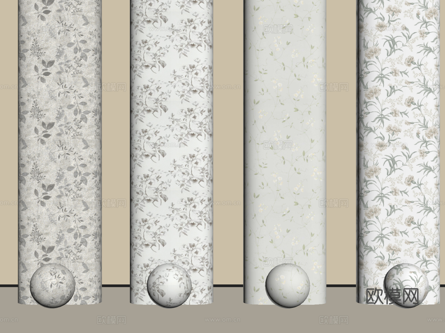 现代花卉背景墙 护墙板su模型