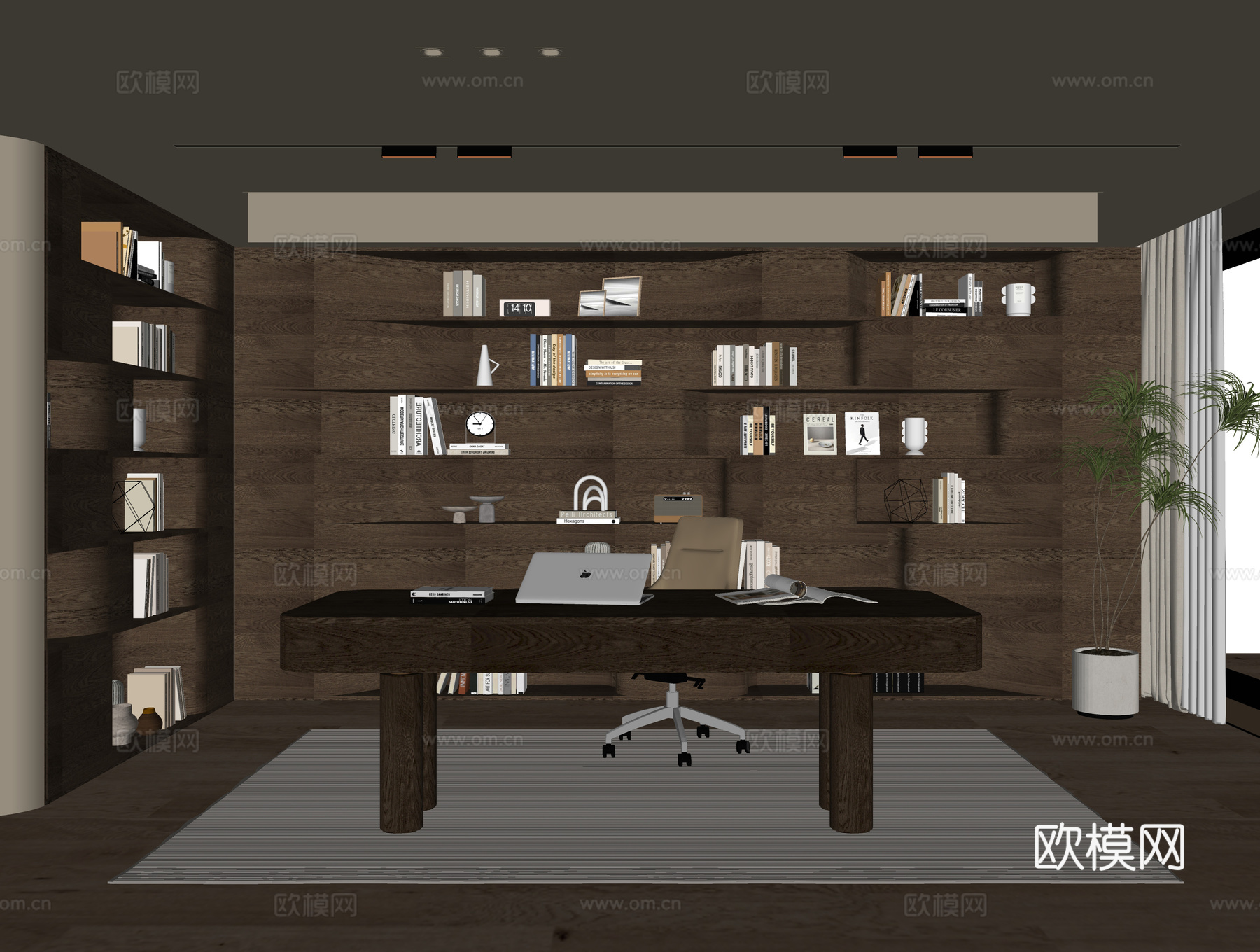 现代书房 书桌椅 书柜su模型