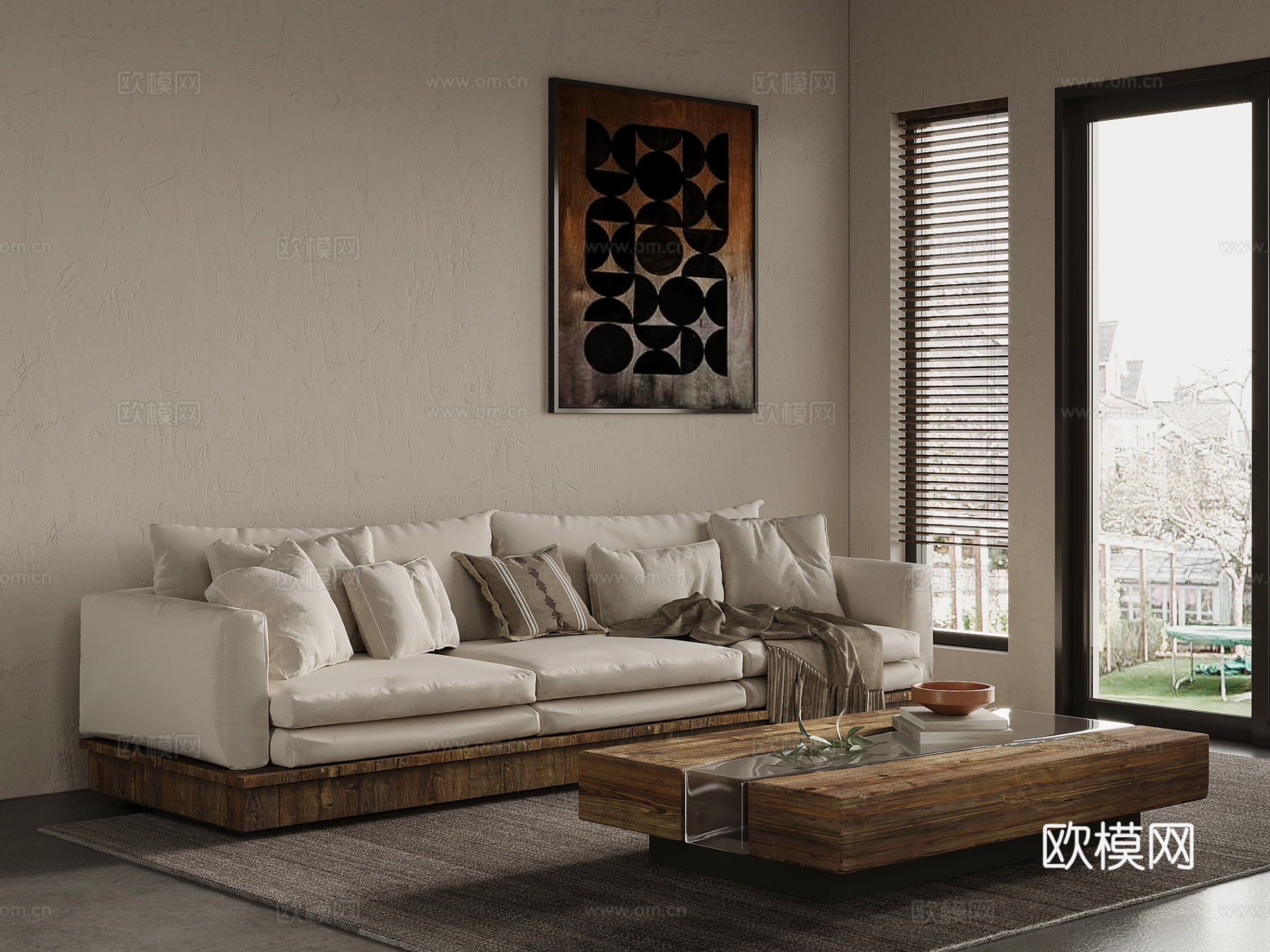 侘寂风沙发茶几组合su模型