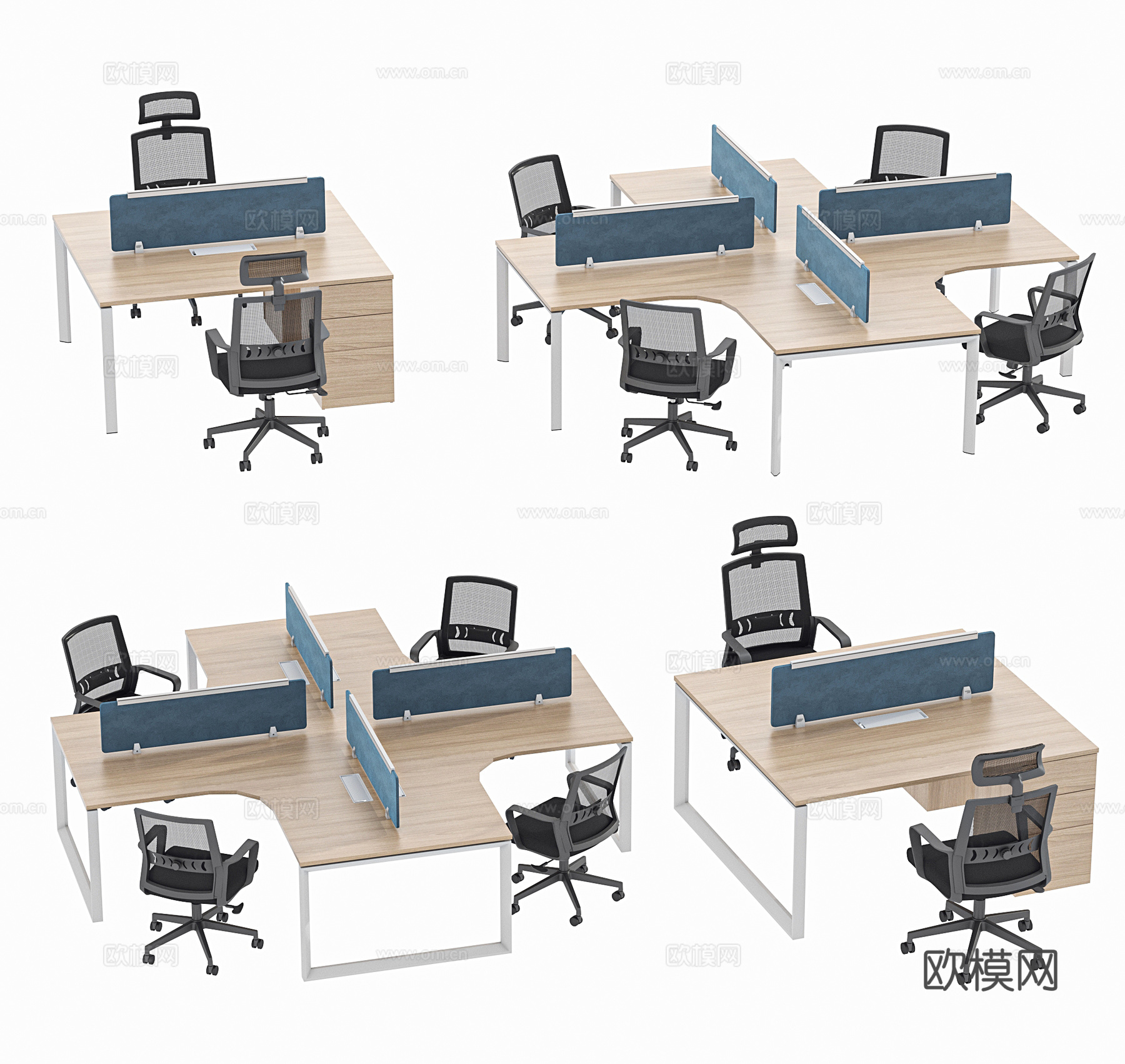 现代办公桌椅组合 办公桌 桌屏 桌上屏 职员桌 条桌 工位su模型