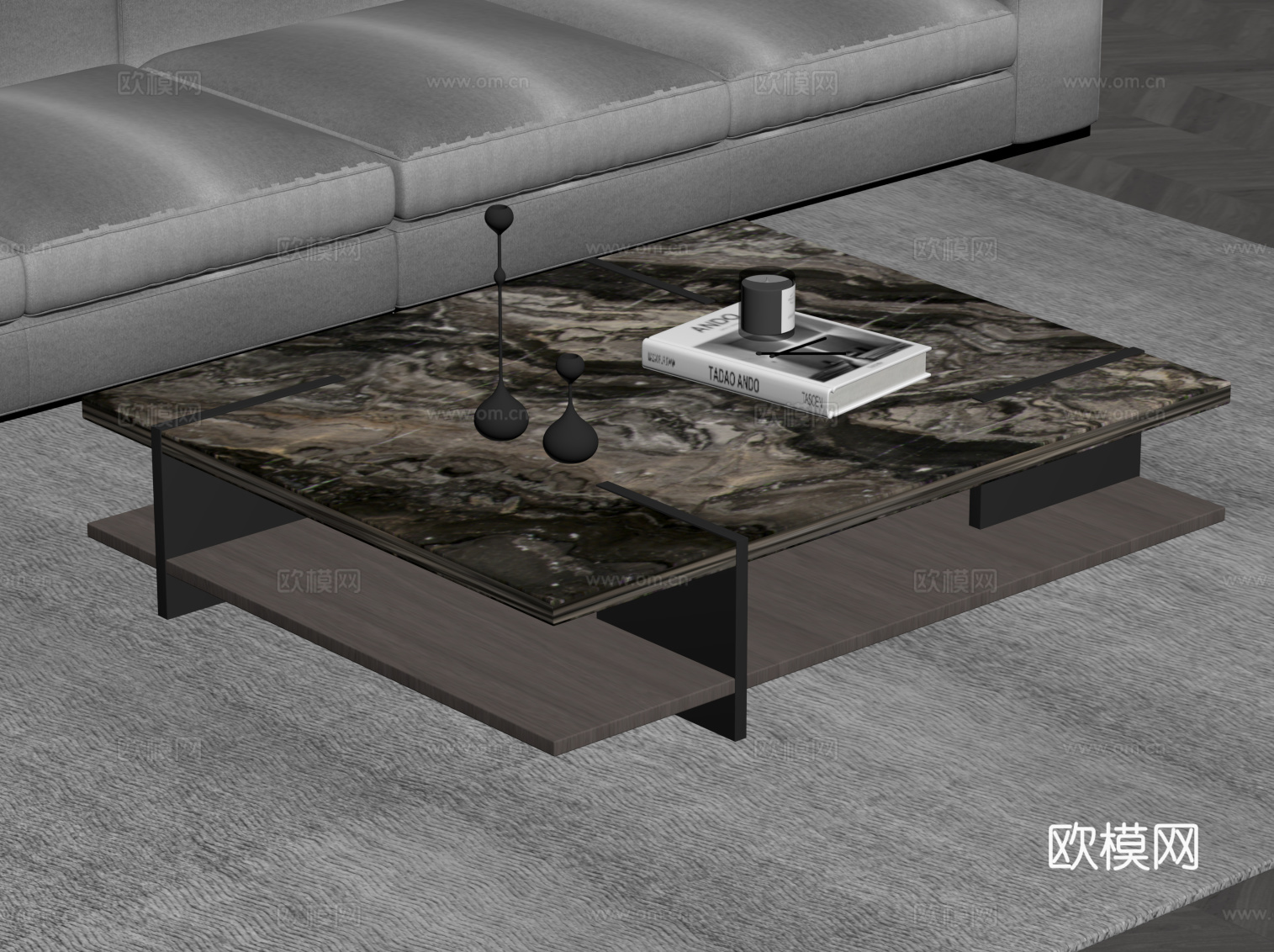 现代意式茶几 大理石方形茶几su模型