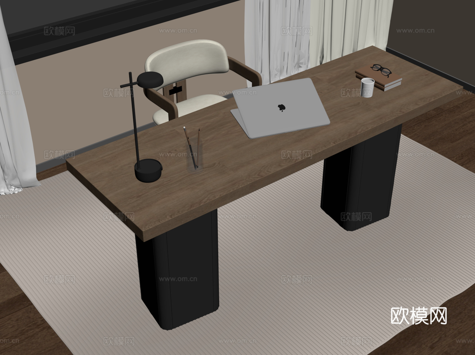 侘寂风书桌椅 办公桌椅su模型