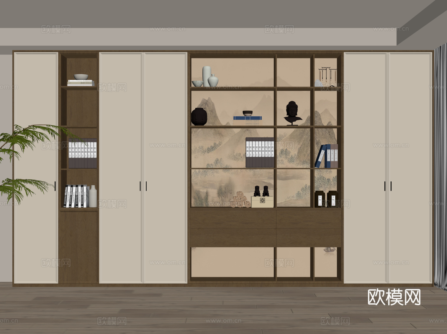 新中式书柜 宋式风书柜su模型
