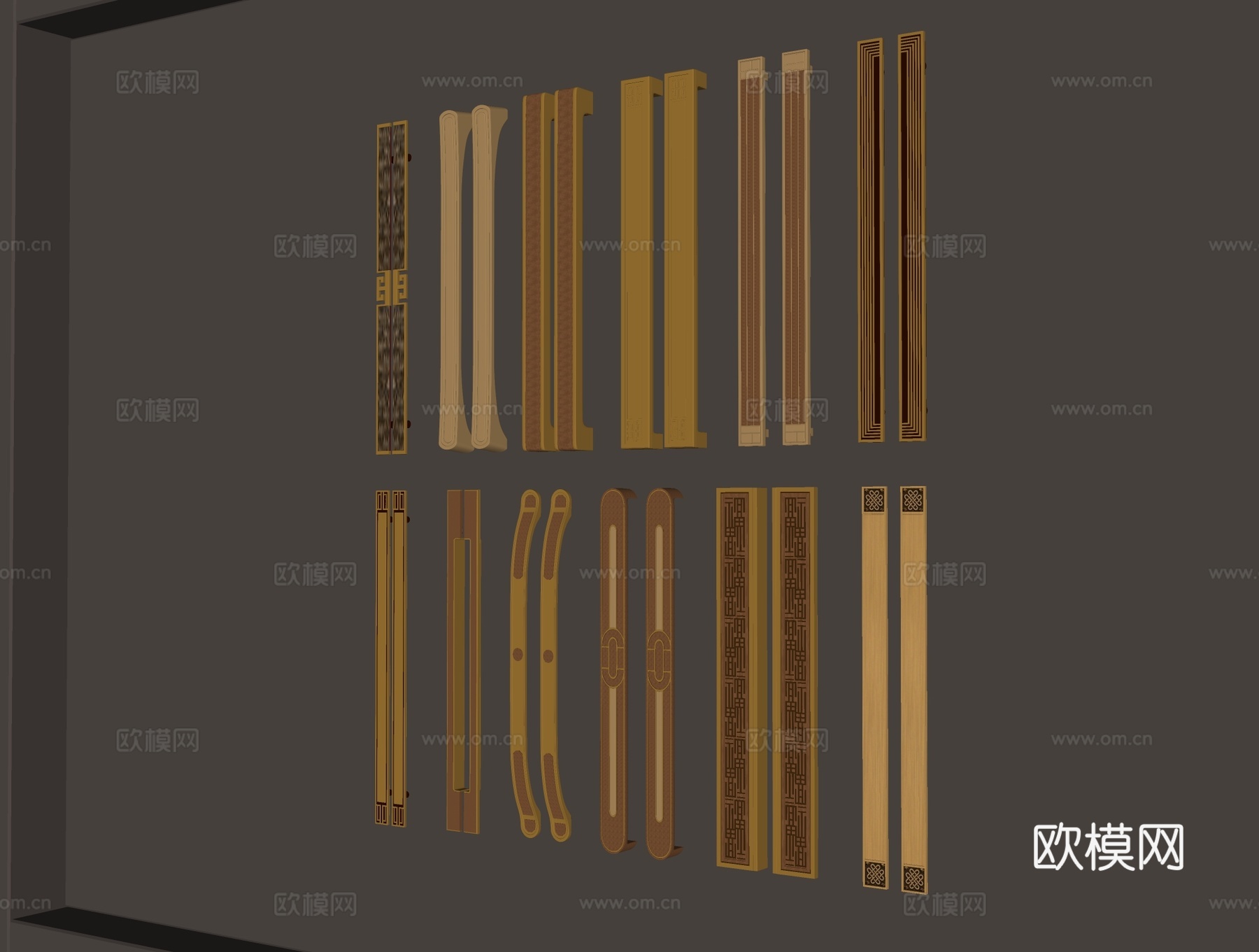 新中式拉手门把手su模型