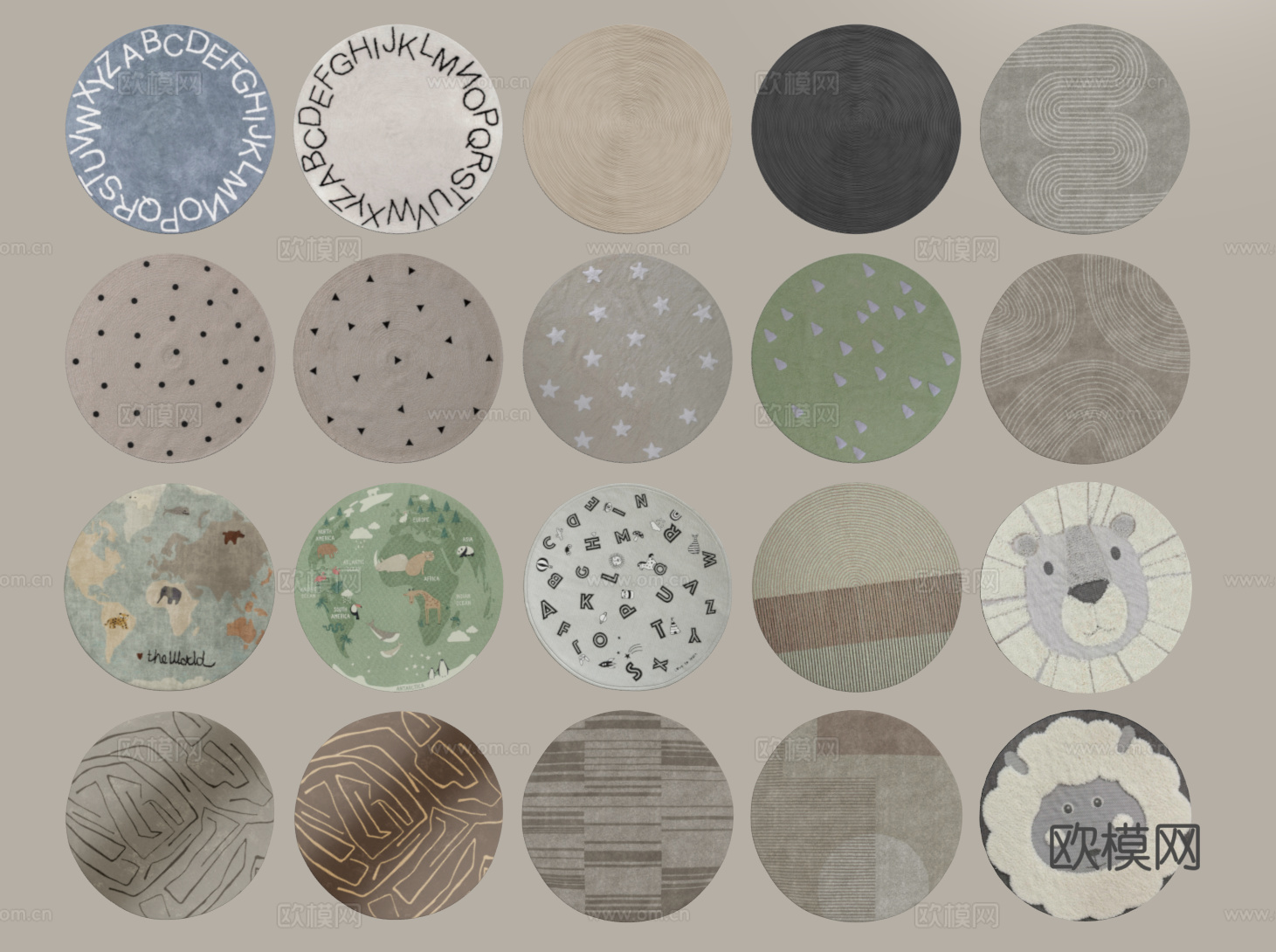 现代圆形地毯 毛绒地毯 布艺地毯 客厅地毯 儿童地毯su模型