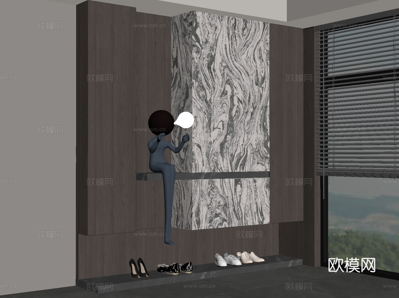 意式玄关柜 入户装饰柜su模型