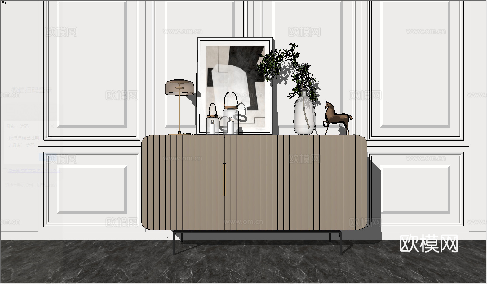 现代轻奢玄关柜餐边柜su模型