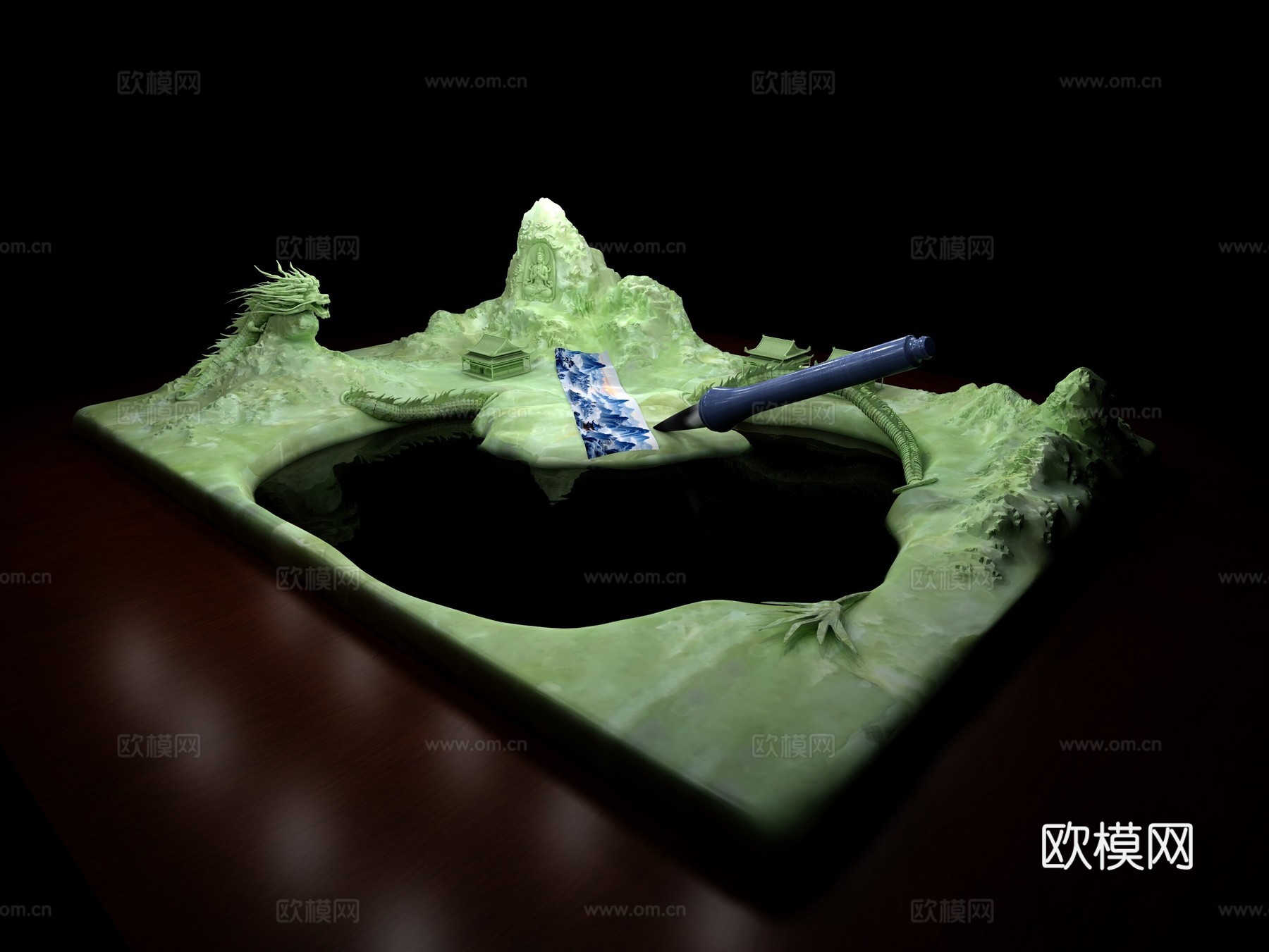 砚台 龙 山 石 文房四宝 佛su模型
