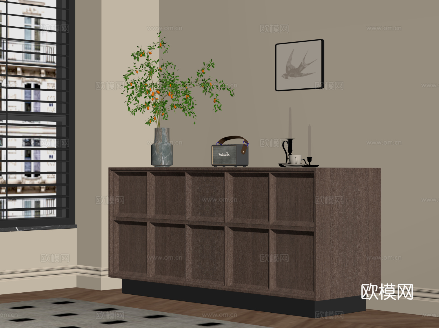 现代中古风玄关柜 边柜su模型