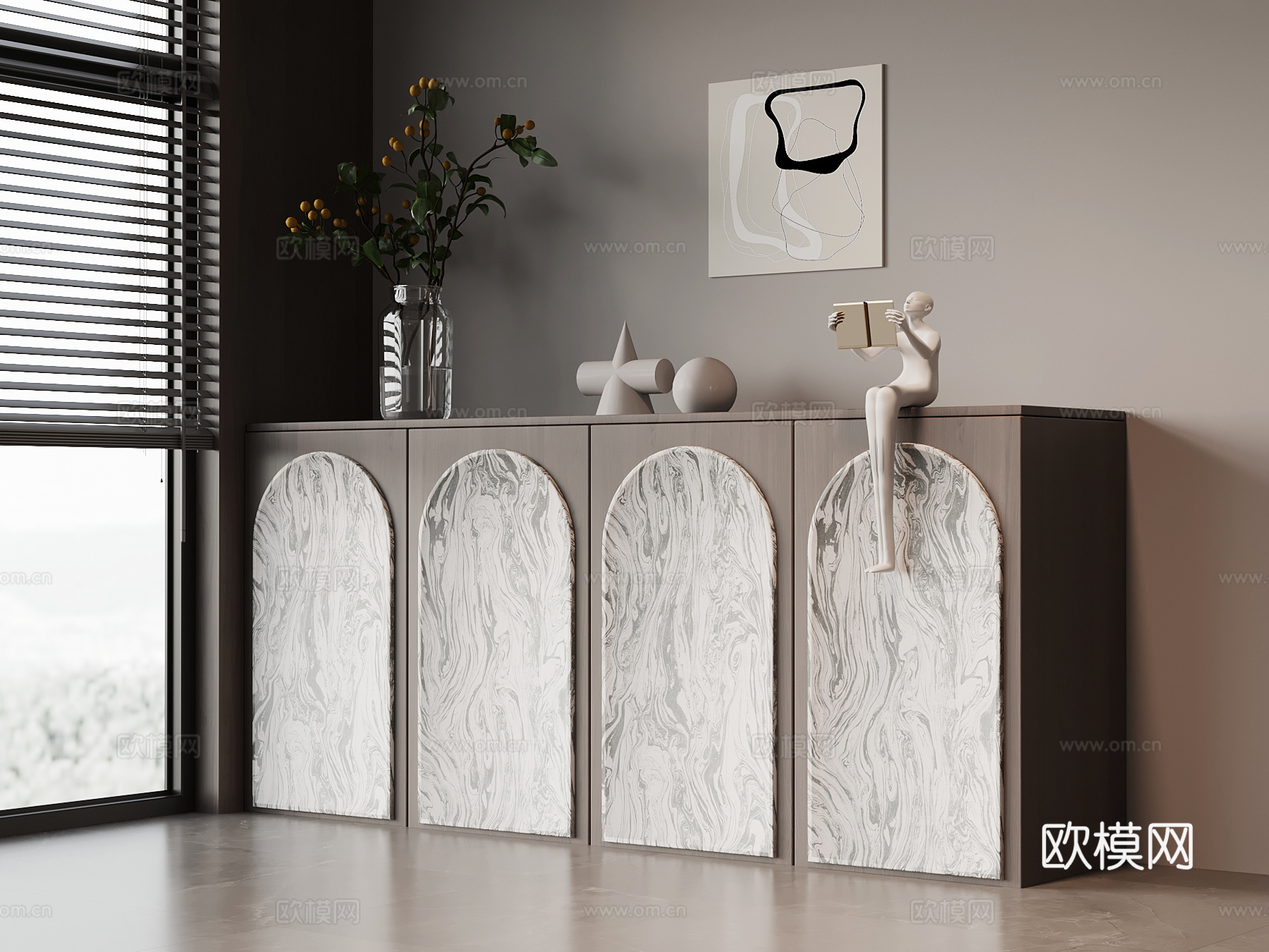 意式玄关柜 入户装饰柜su模型