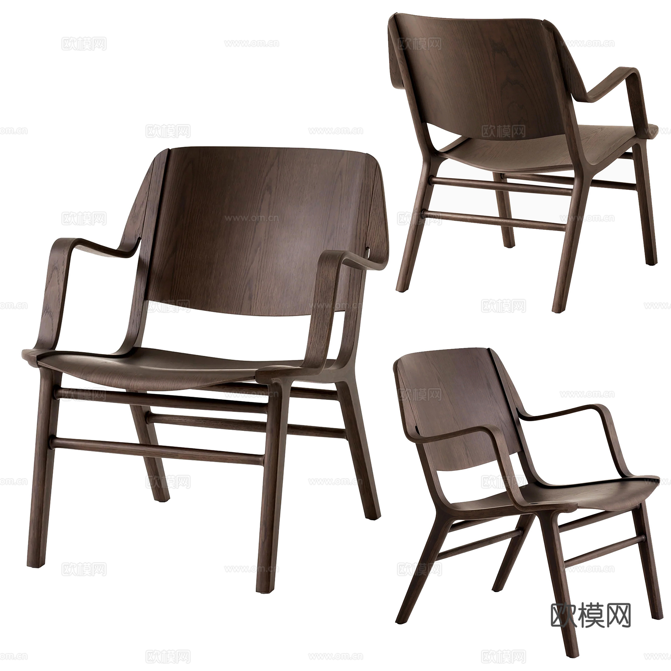 中古风木质单椅 休闲椅 扶手椅su模型