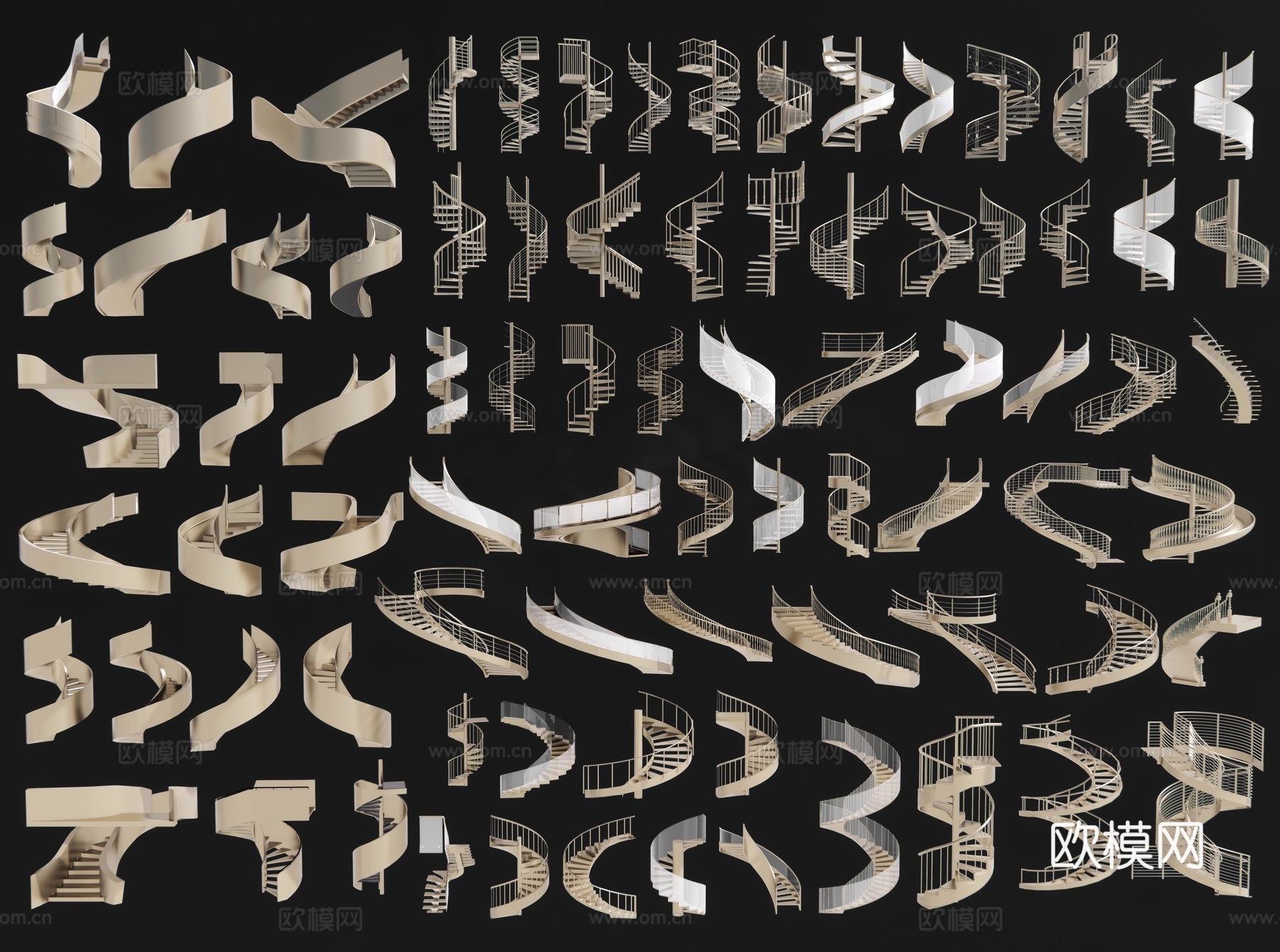 现代旋转楼梯 螺旋楼梯 弧形楼梯 复式楼梯 扶手楼梯铁艺楼梯su模型