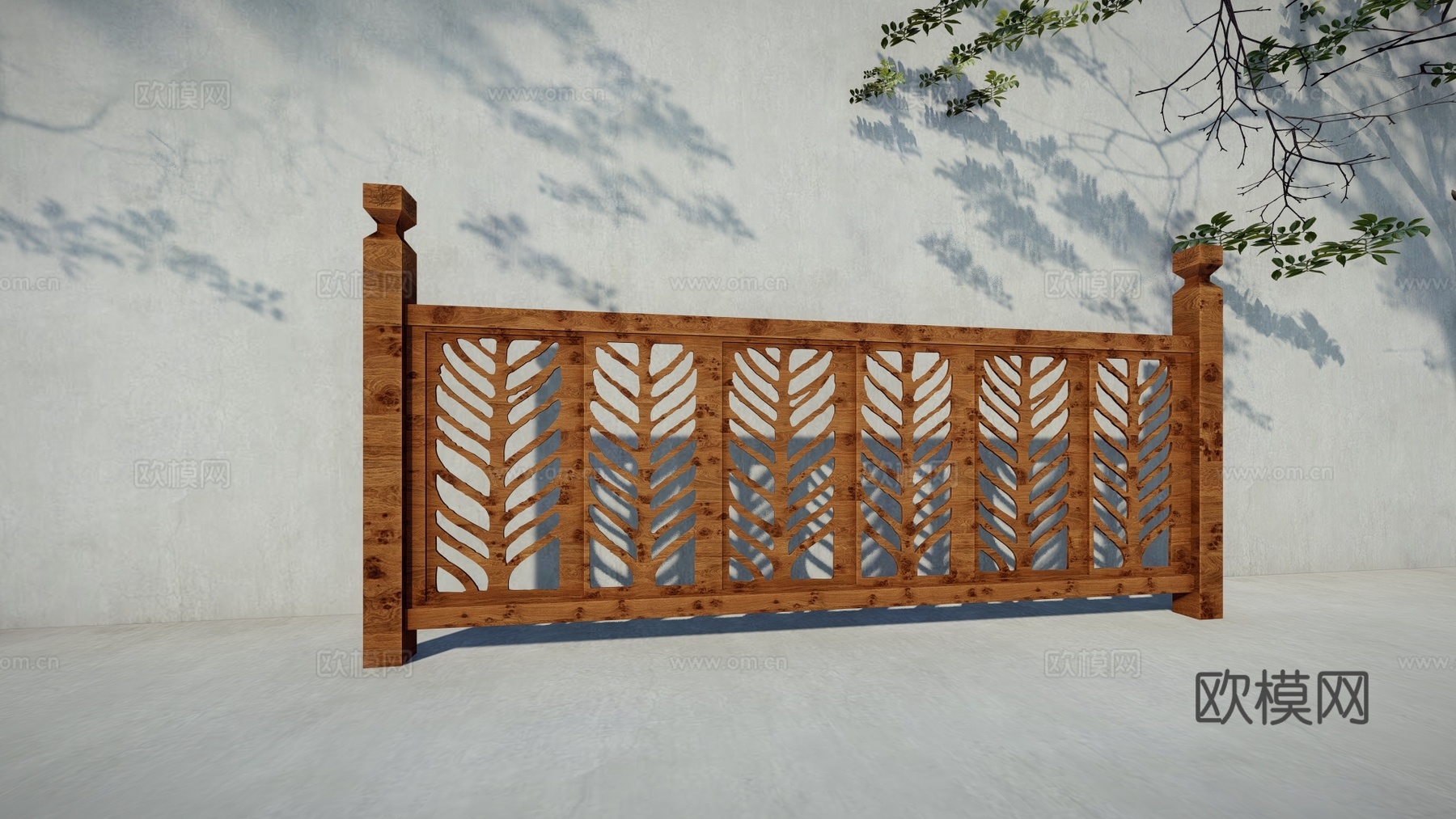 现代自然木质栏杆生态植物树叶围栏树枝原木镂空树叶护栏su模型