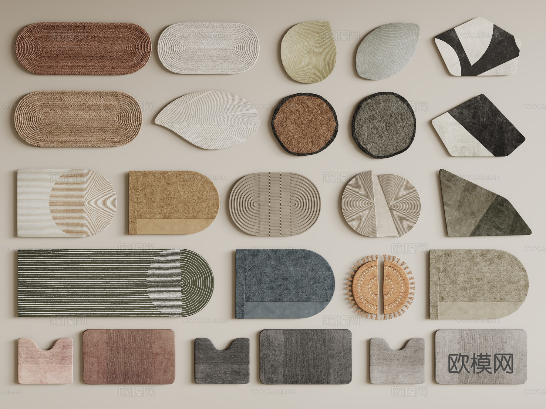 现代圆形地毯 异形地毯 毛绒地毯 布艺地毯 儿童地毯su模型