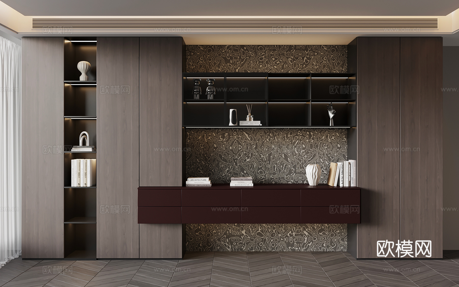 现代意式书柜su模型