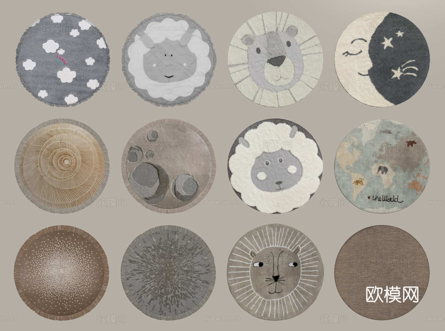 现代圆形地毯 毛绒地毯 布艺地毯 客厅地毯 儿童地毯su模型