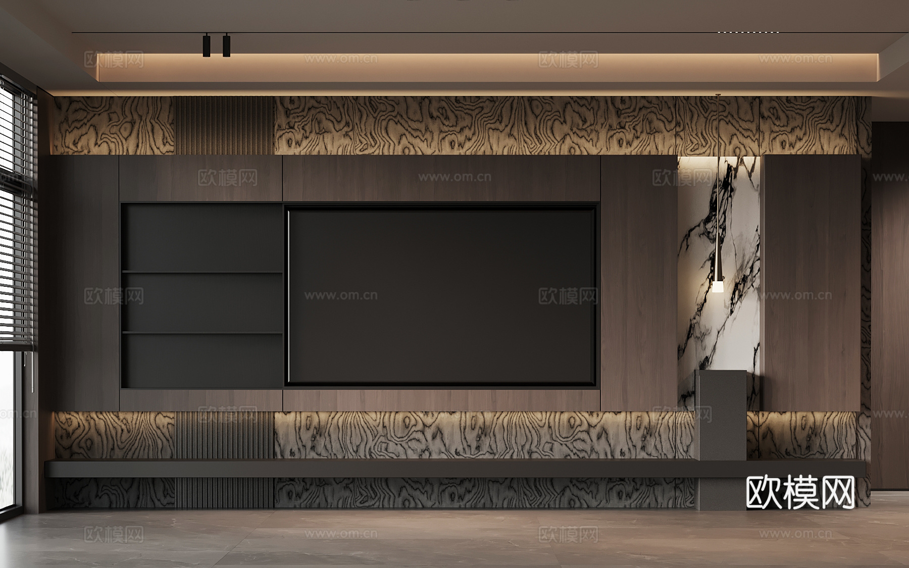 现代意式电视背景墙su模型