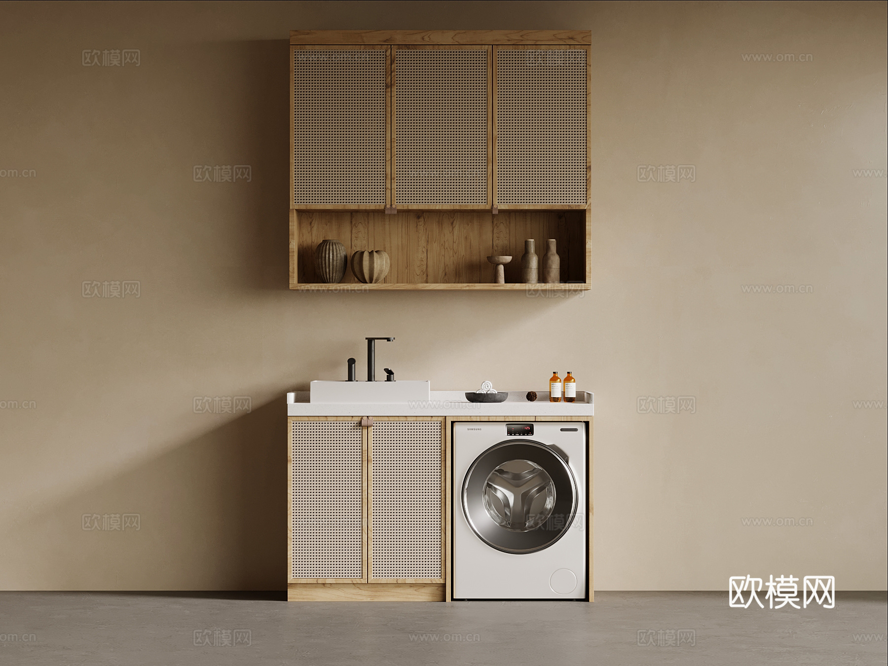侘寂风阳台柜 洗衣机柜su模型