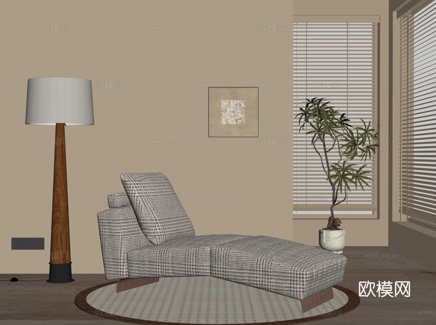 现代布艺躺椅 中古沙发椅su模型