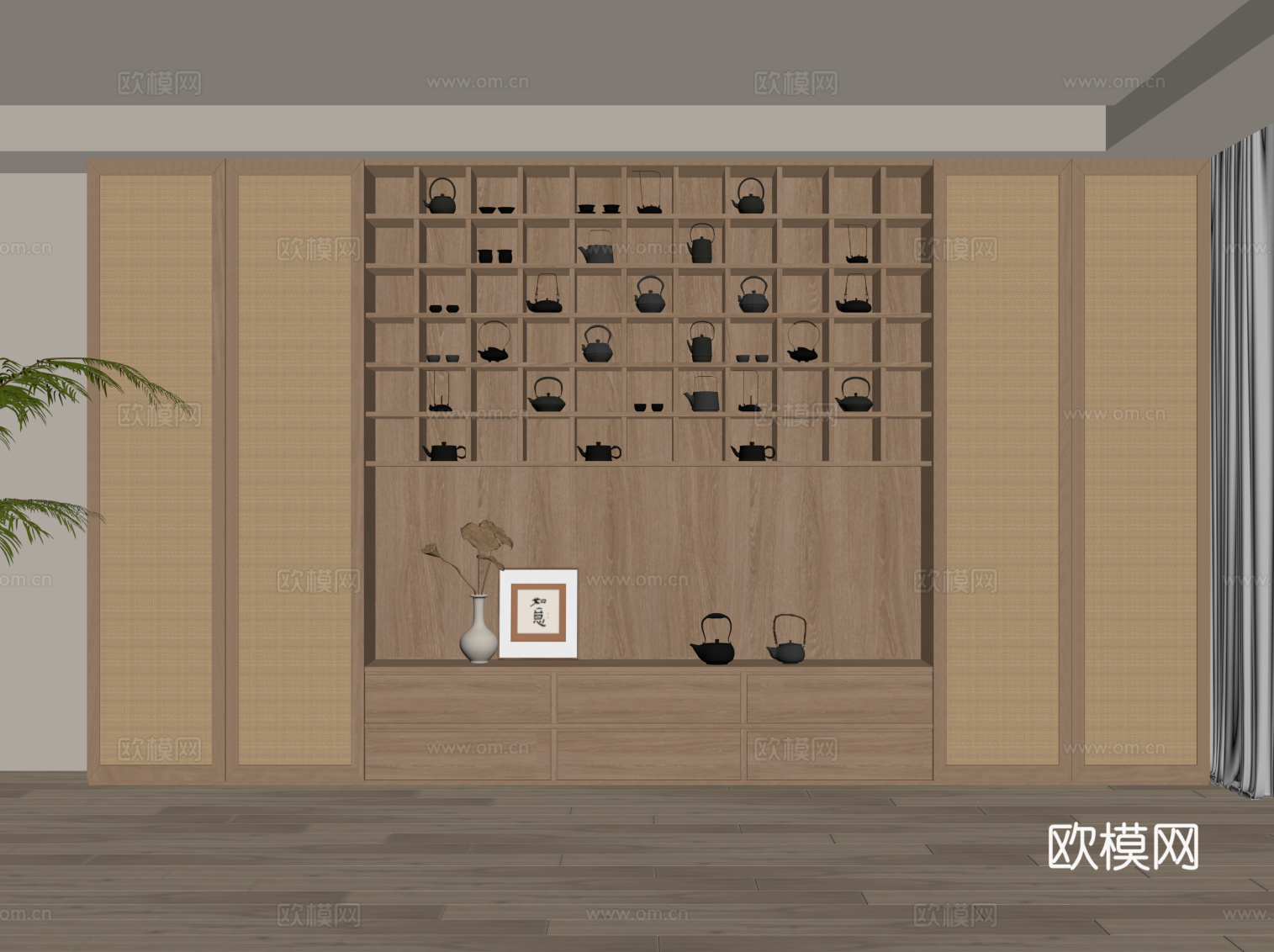 新中式茶柜 装饰柜su模型