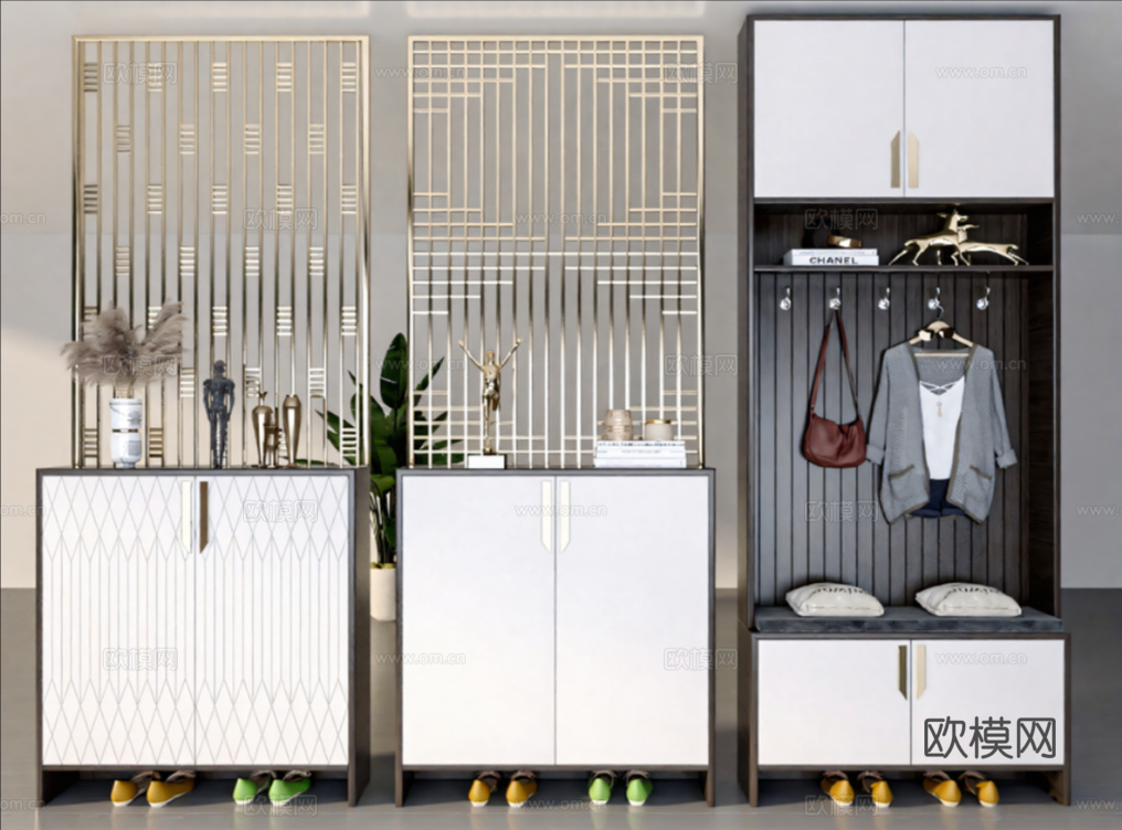 新中式鞋柜鞋架su模型