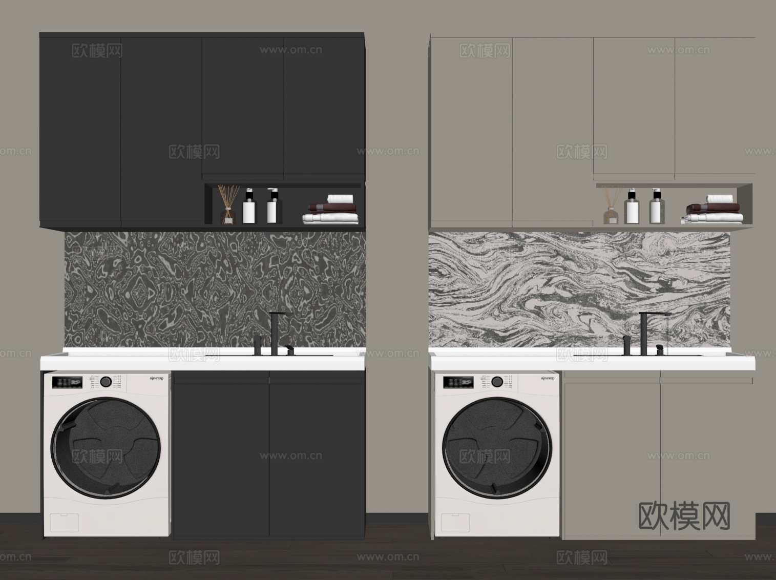 现代洗衣机柜 阳台柜su模型