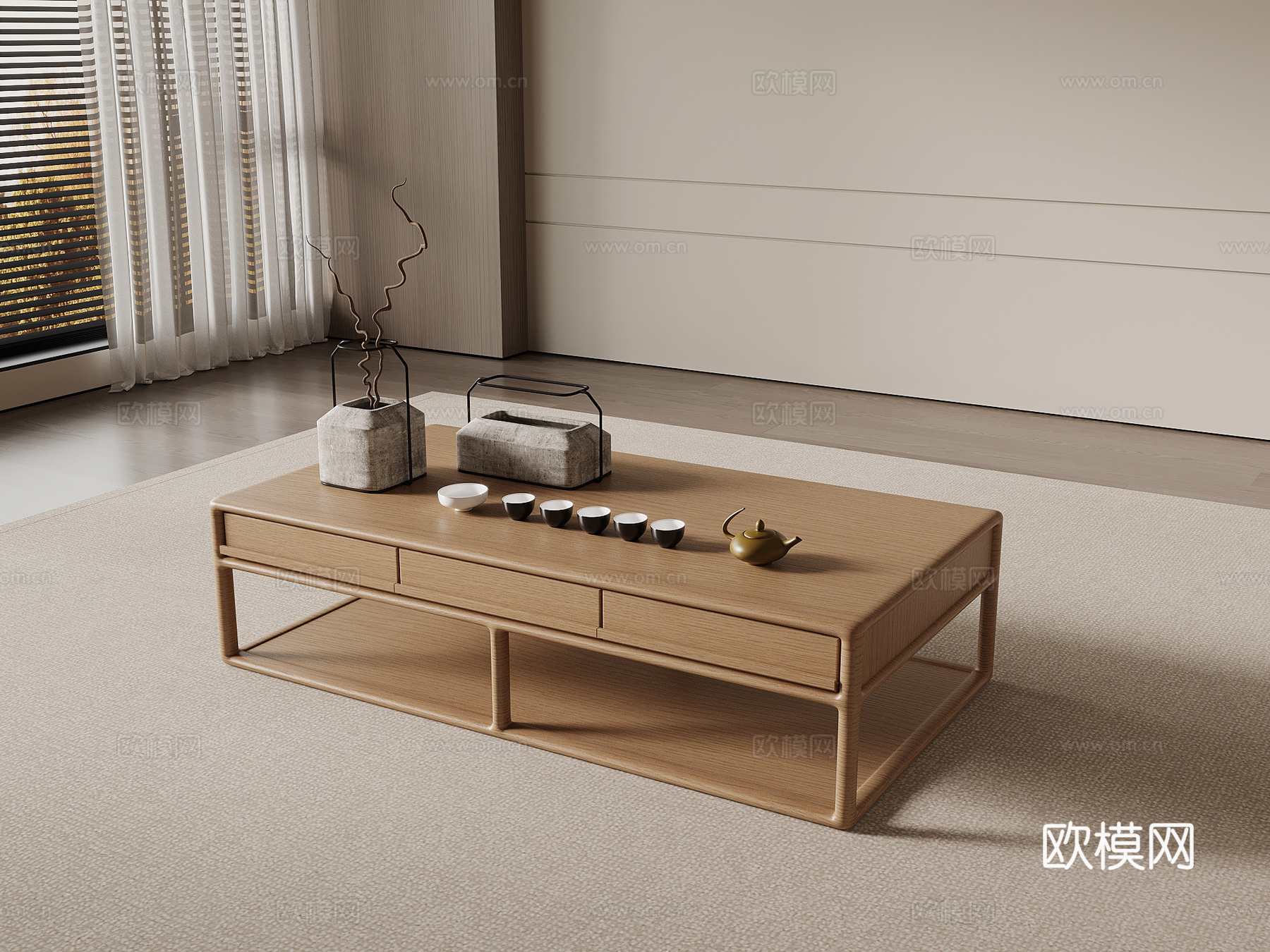 侘寂风侘寂 实木茶几su模型