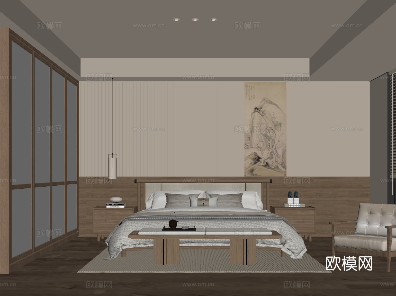 宋式风卧室 主卧 双人床组合su模型