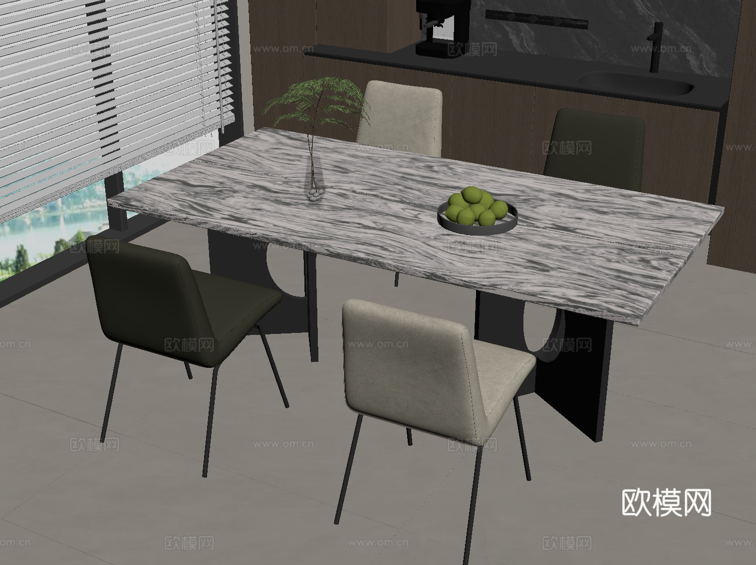 现代意式餐桌椅su模型