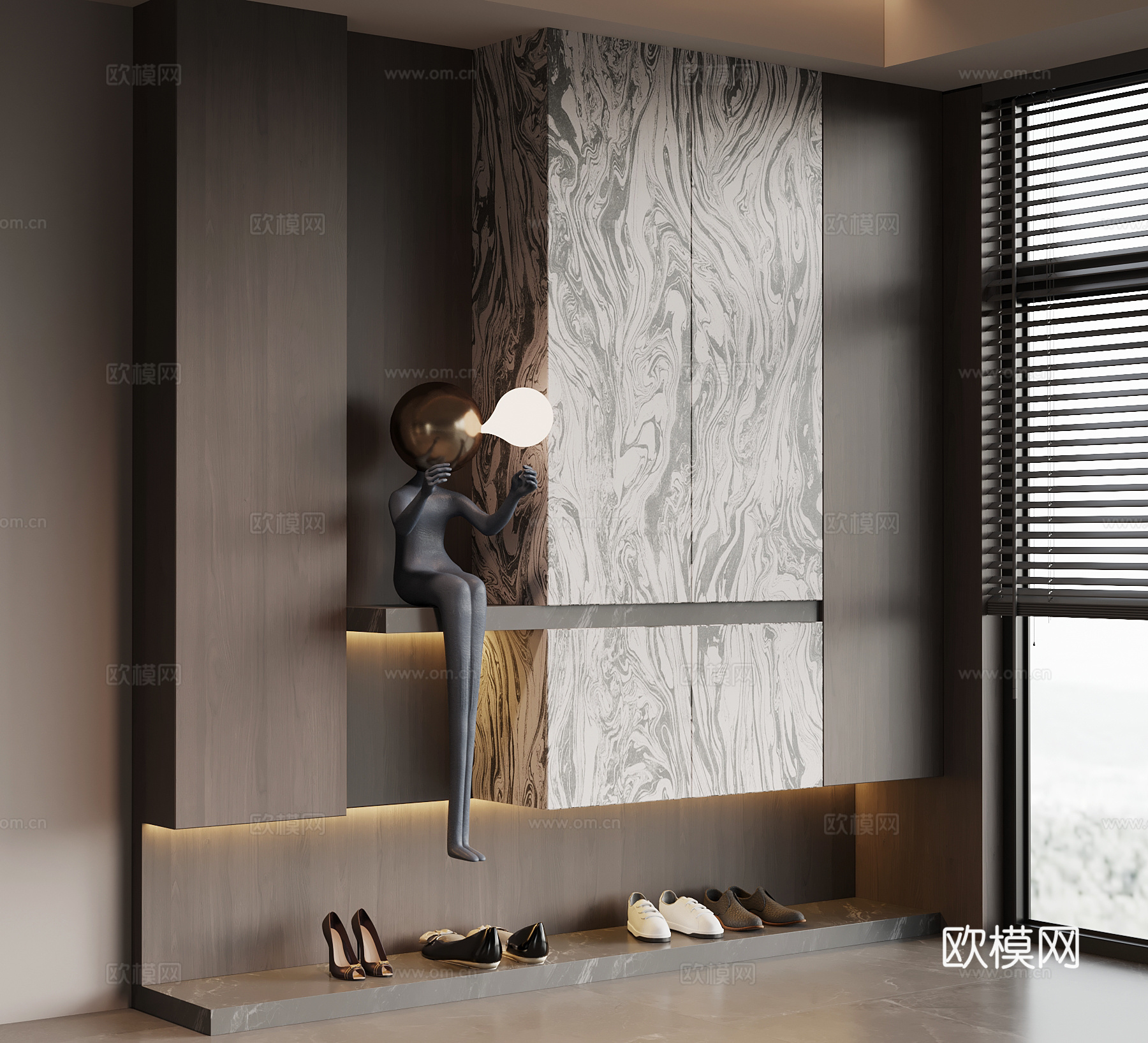 意式玄关柜 入户装饰柜su模型