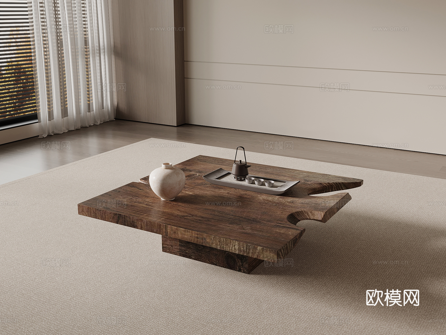 侘寂风实木茶几su模型