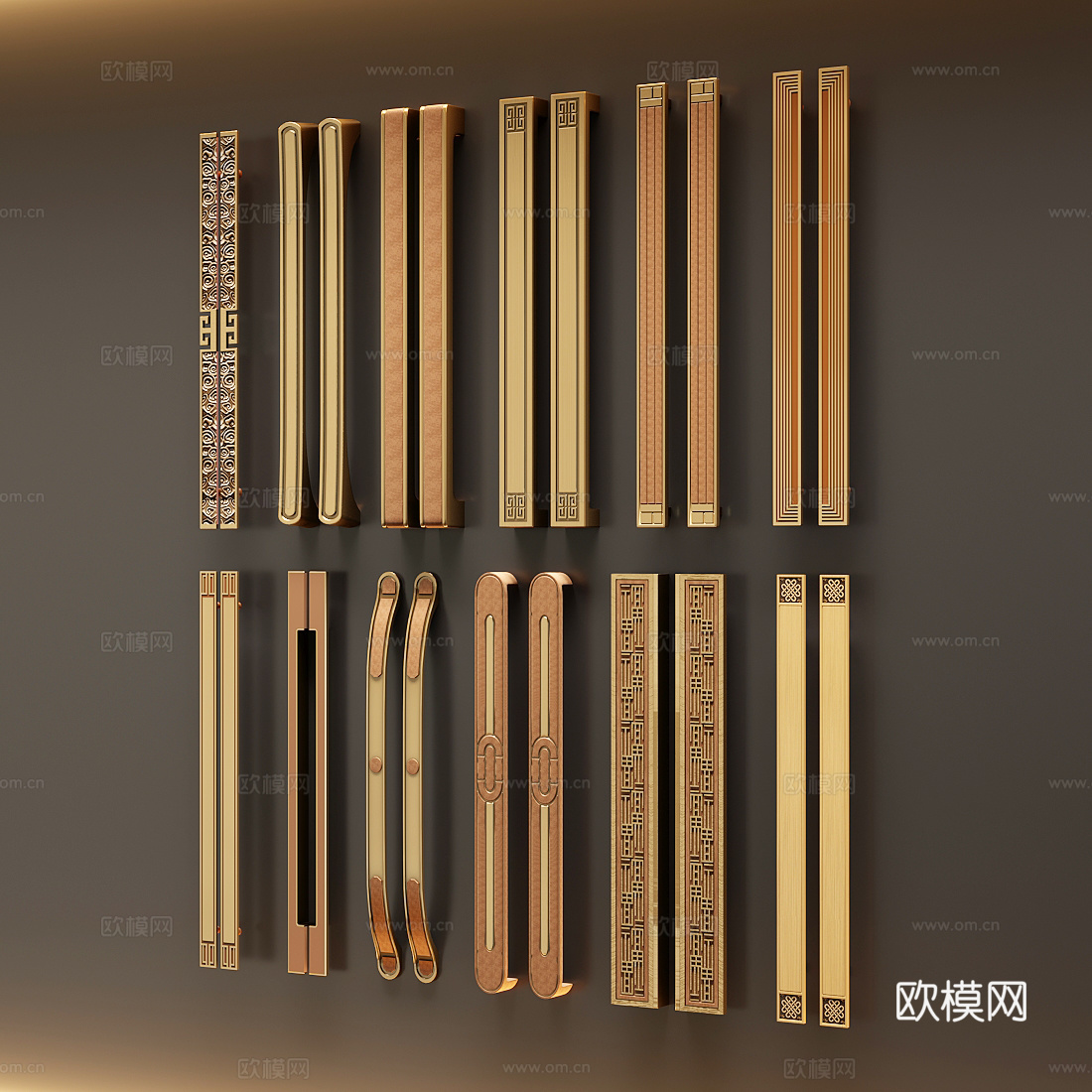 新中式拉手门把手3d模型下载