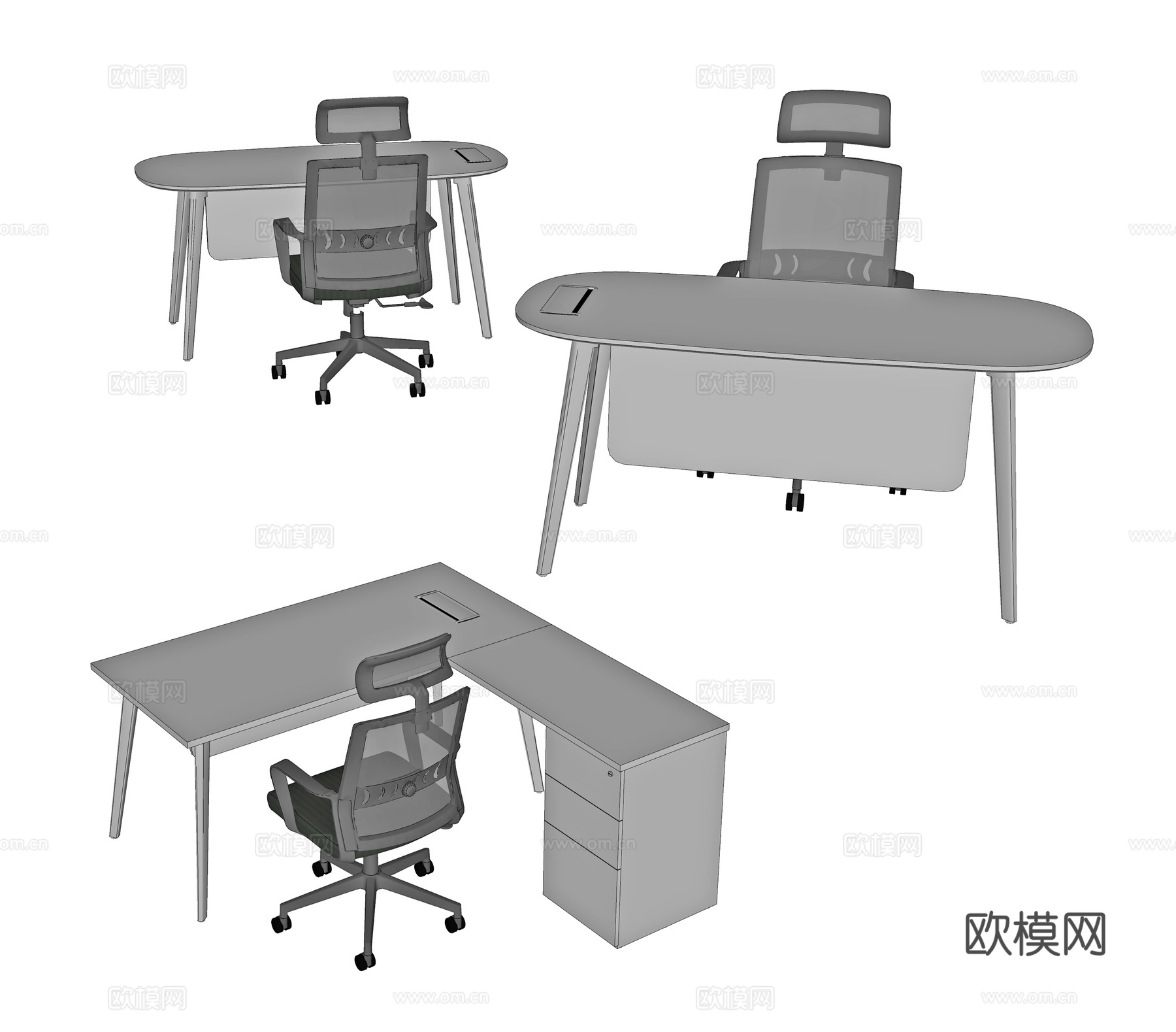 现代办公桌椅组合 办公桌 桌屏 桌上屏 职员桌 条桌 工位su模型
