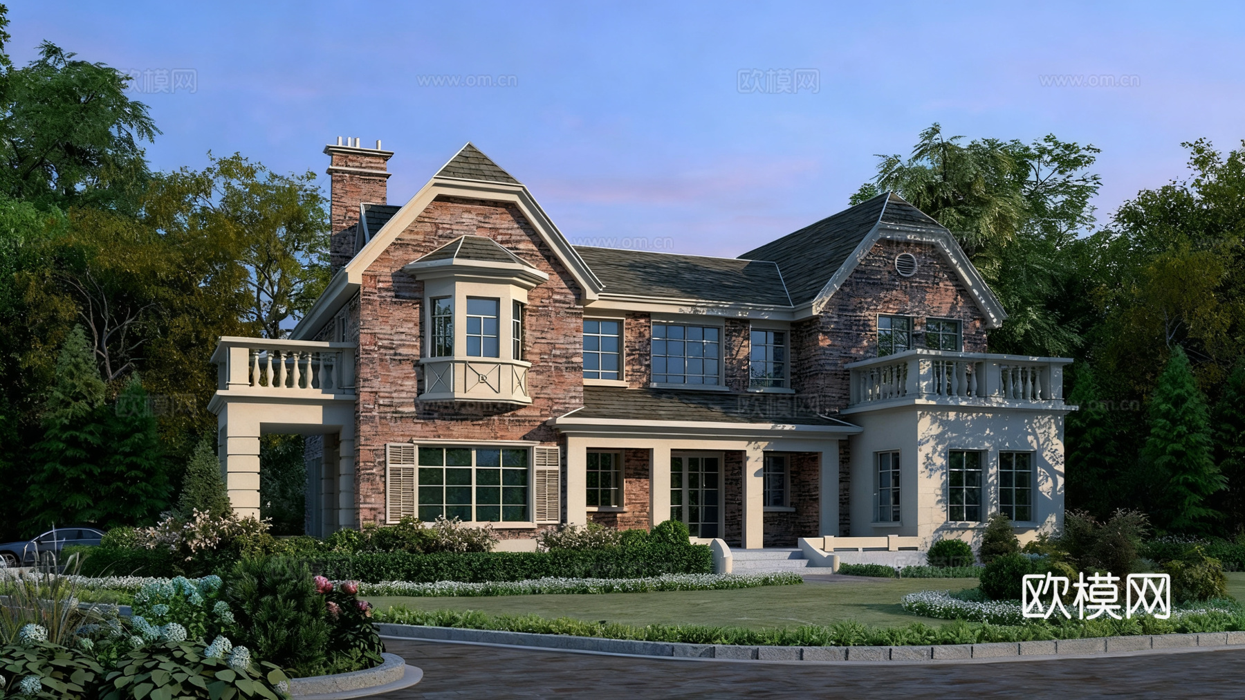 美式别墅 花草 树木 独栋别墅3d模型下载
