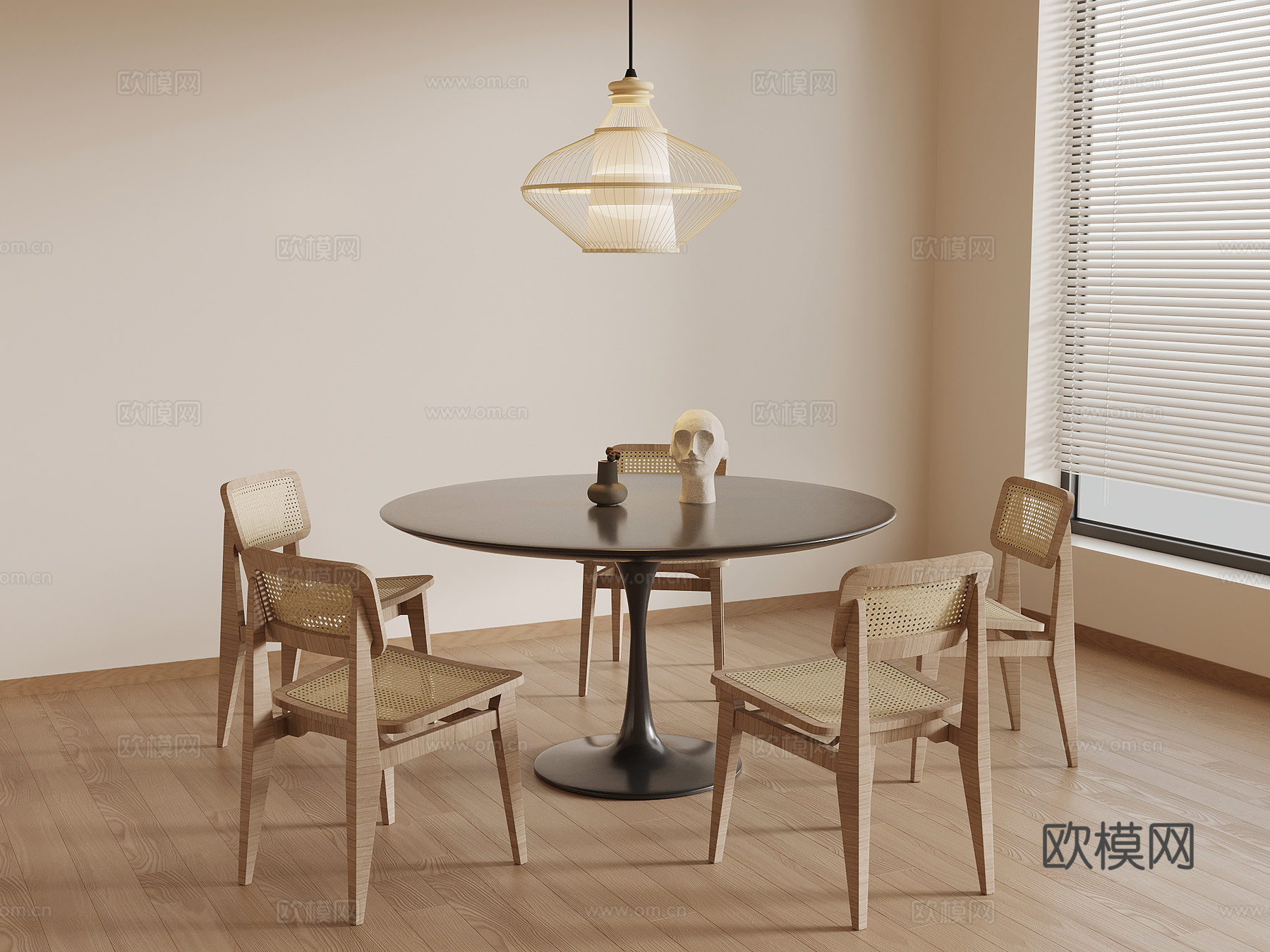 侘寂风餐桌椅 吊灯su模型