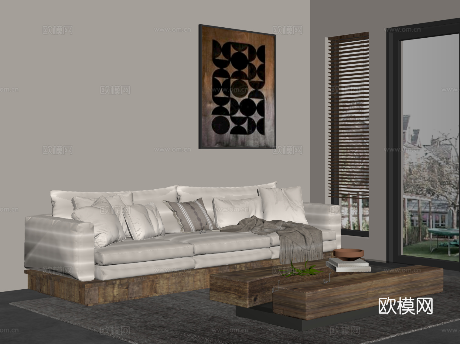 侘寂风沙发茶几组合su模型